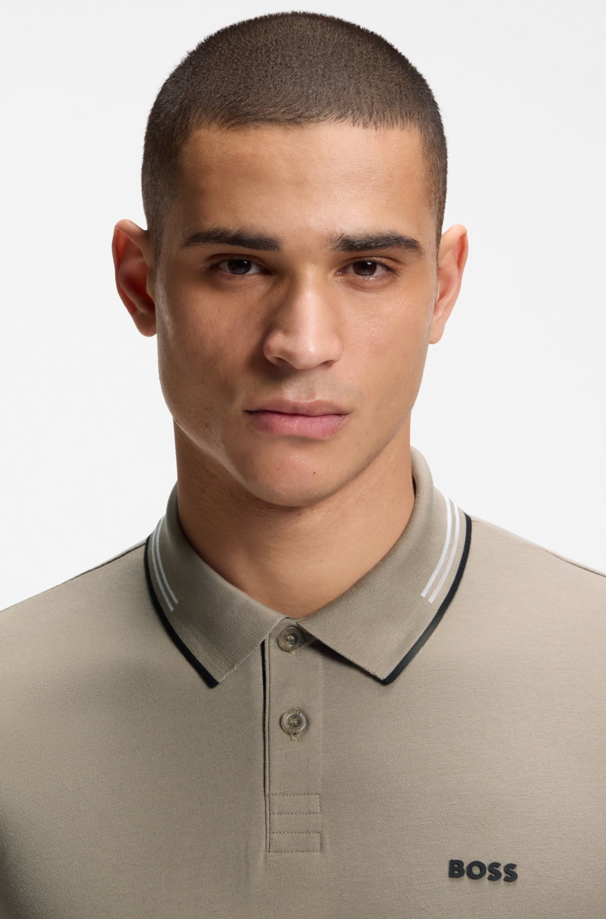 Stretch-cotton slim-fit polo shirt with branding and stripes