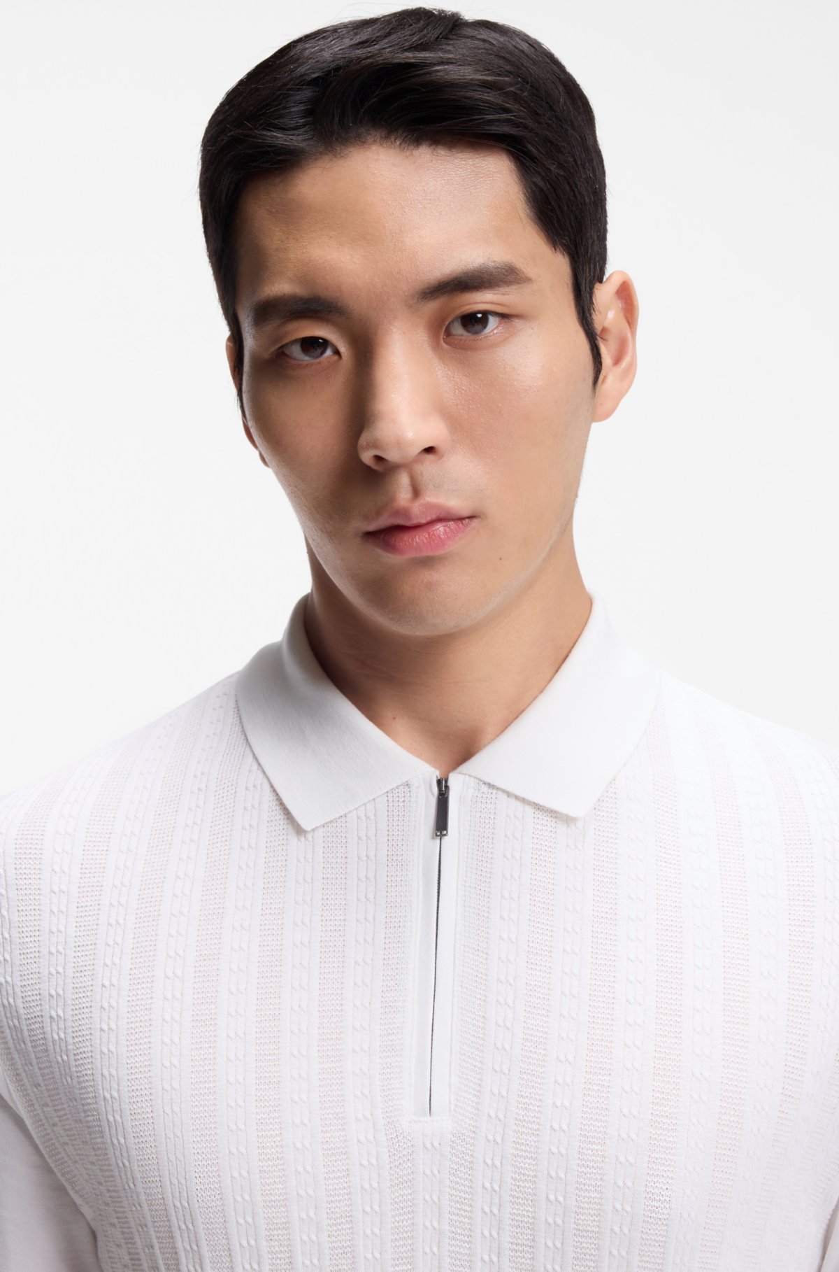 Cotton-silk polo shirt with zip neck