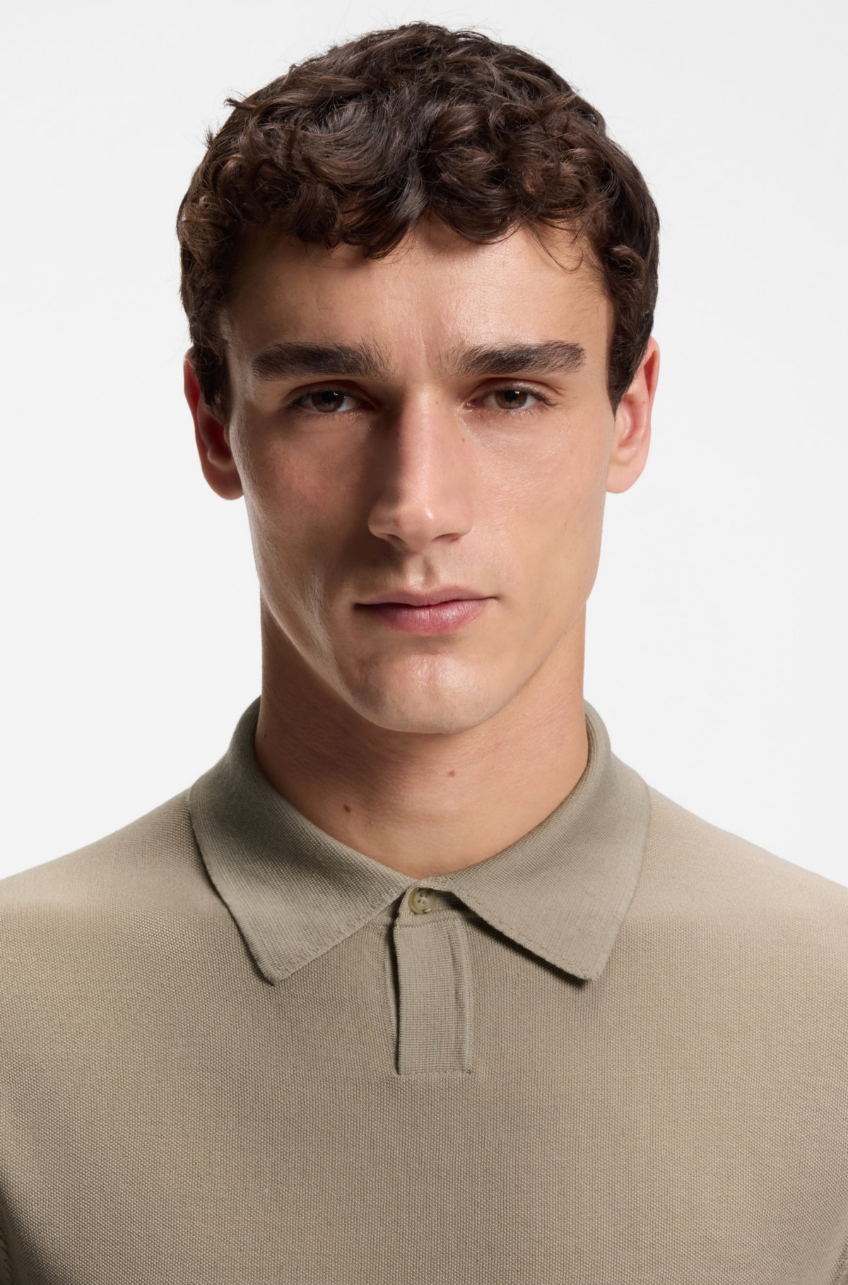 Knit polo sweater in virgin wool