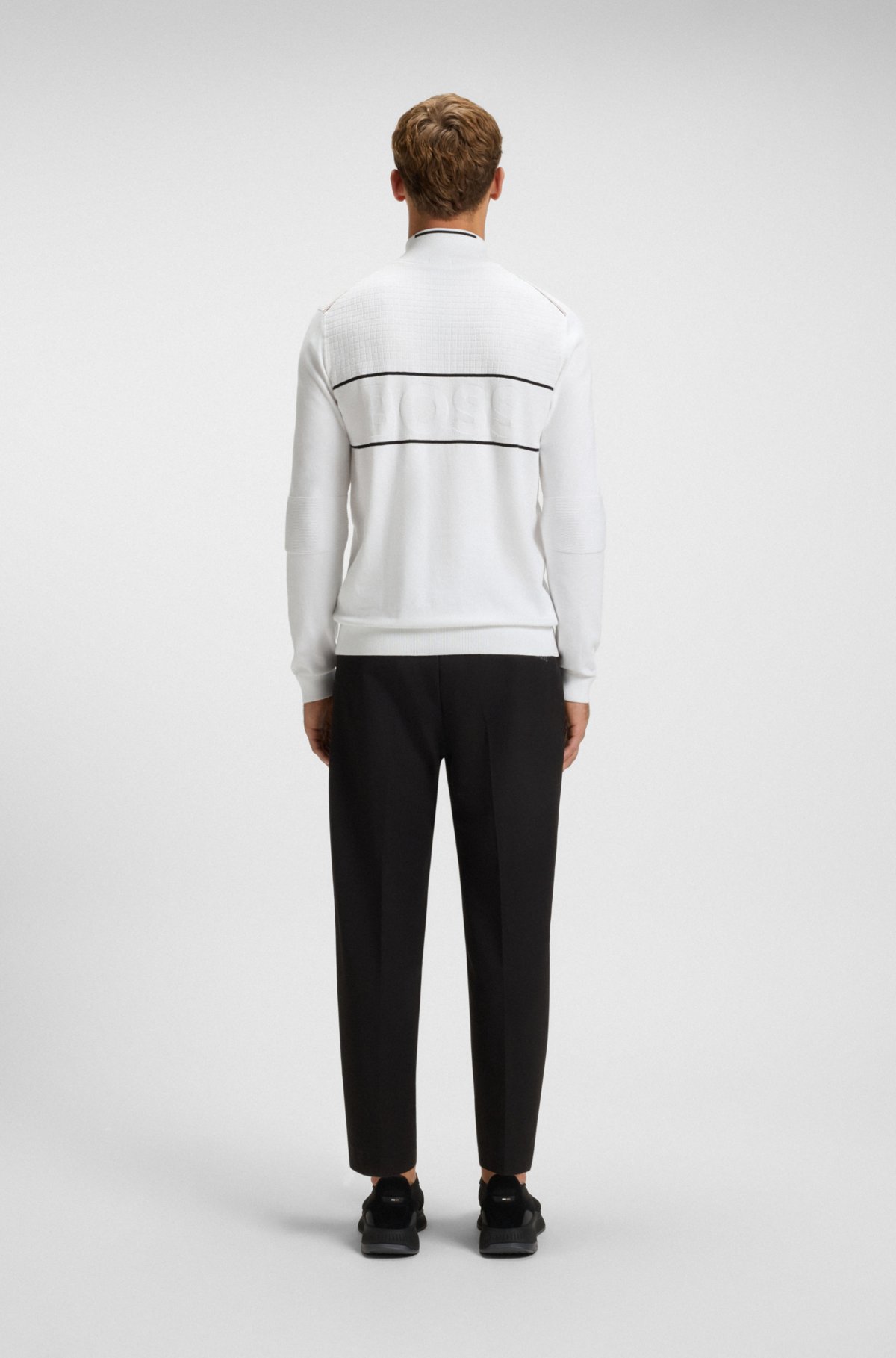 Water-repellent zip-neck sweater in a cotton blend