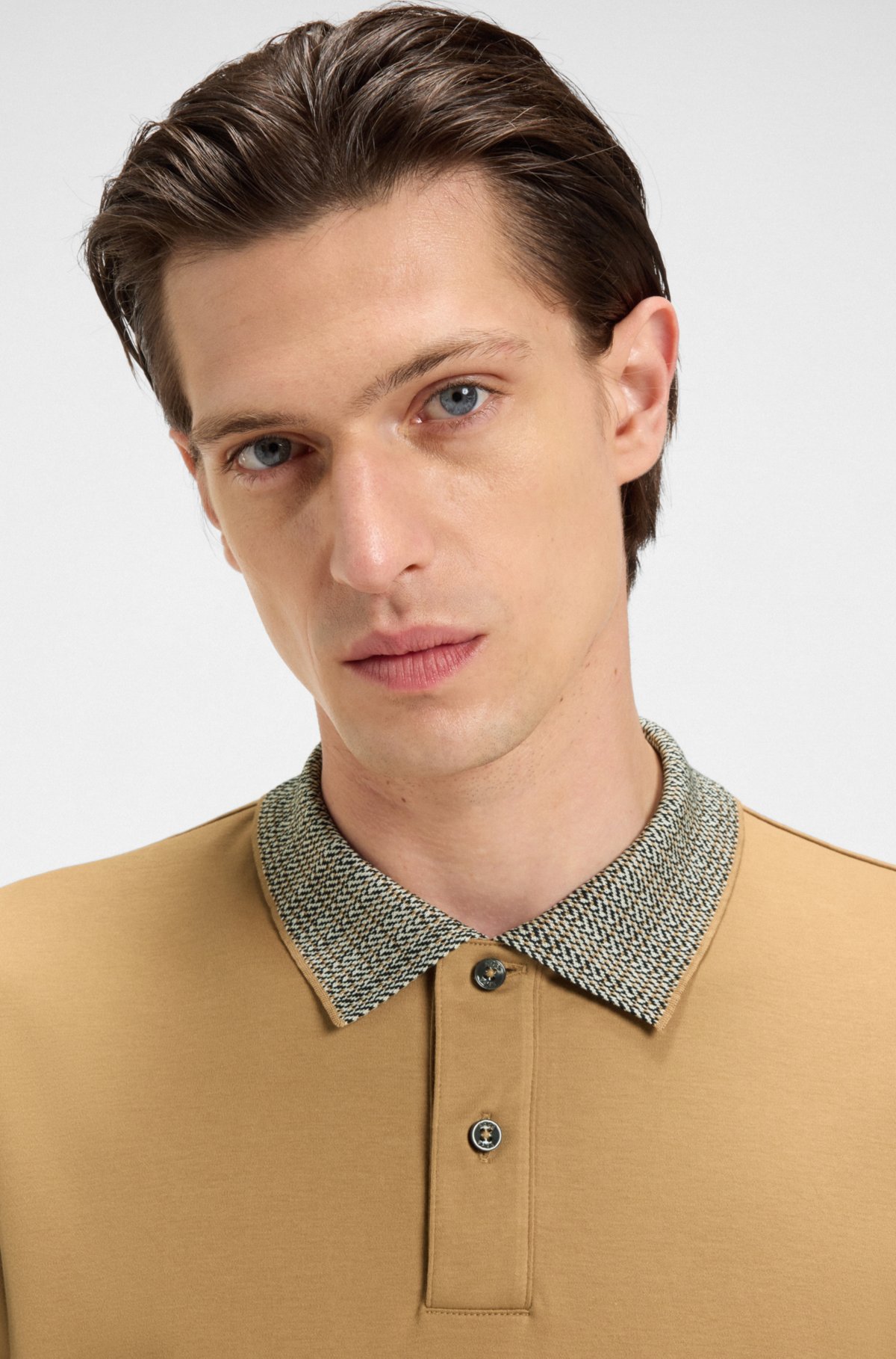 Patterned-collar polo shirt in pima cotton