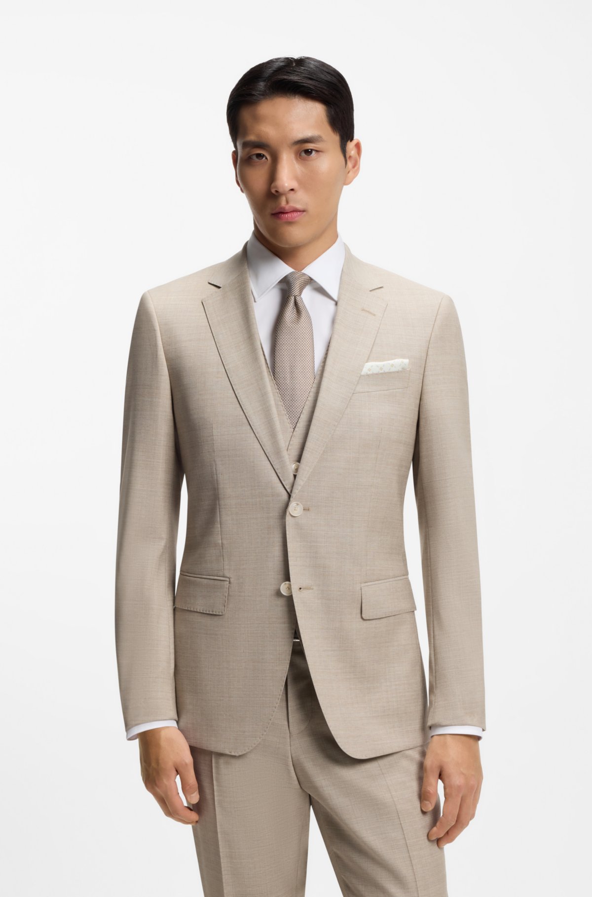 Three-piece slim-fit suit in patterned stretch wool