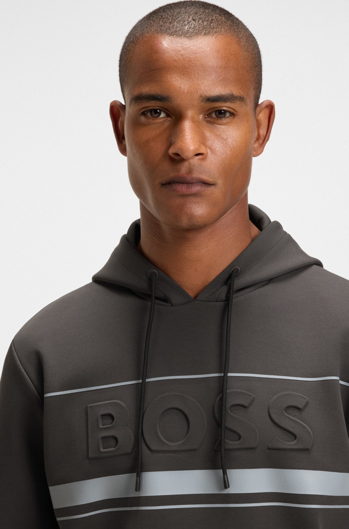 Stripe-detail hoodie in a cotton blend