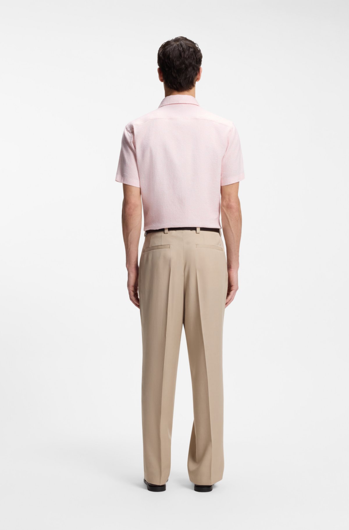 Floral-print slim-fit shirt in stretch linen