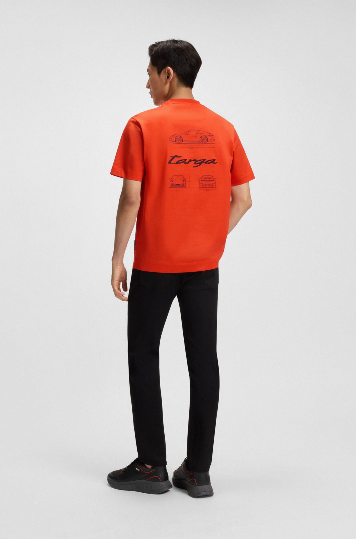 Porsche x BOSS Targa-artwork T-shirt in mercerised cotton