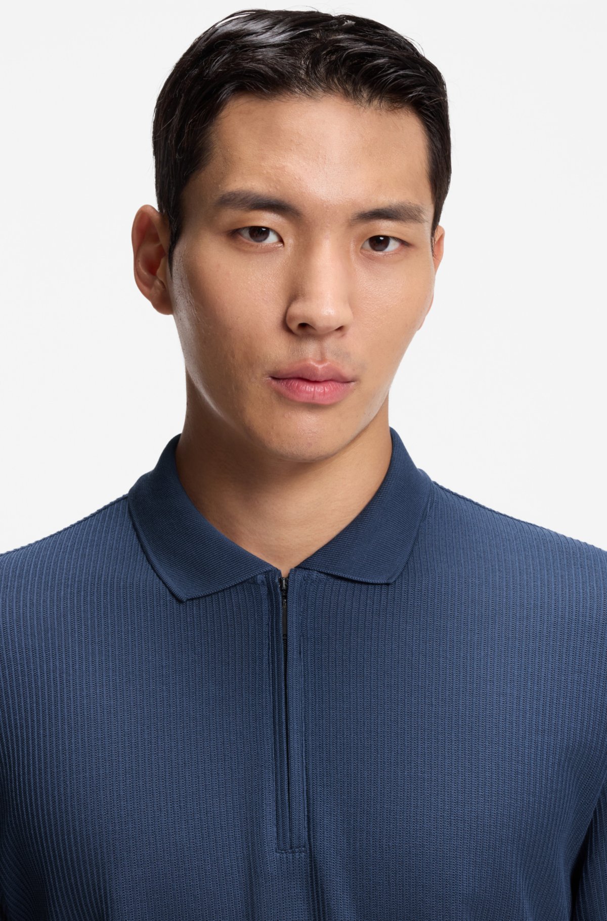 Zip-placket polo shirt in structured cotton