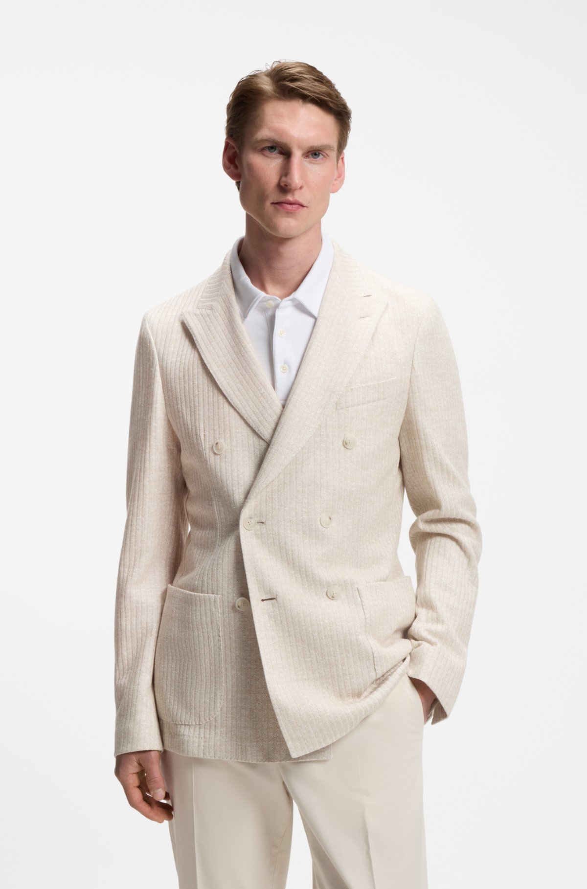 Slim-fit blazer in striped linen and cotton