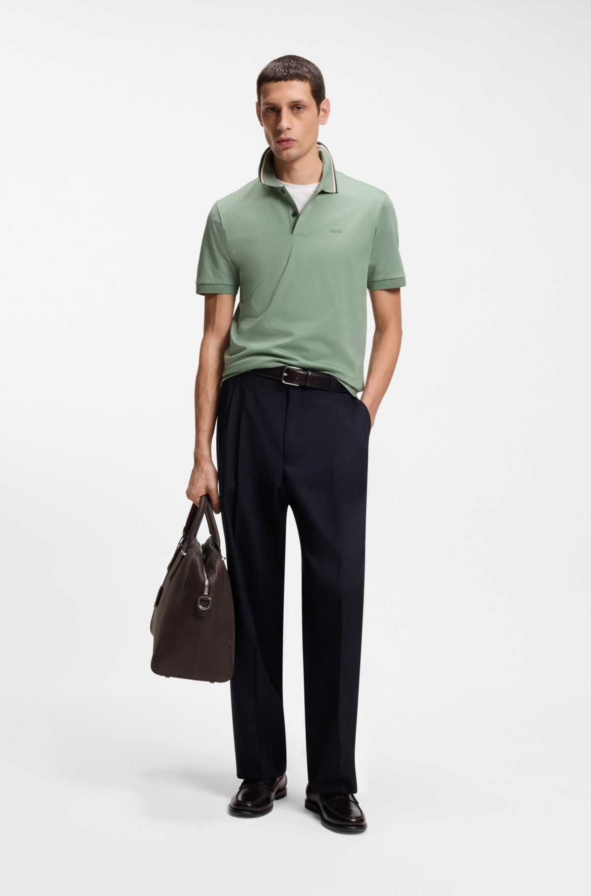 Striped-collar slim-fit polo shirt in cotton with logo