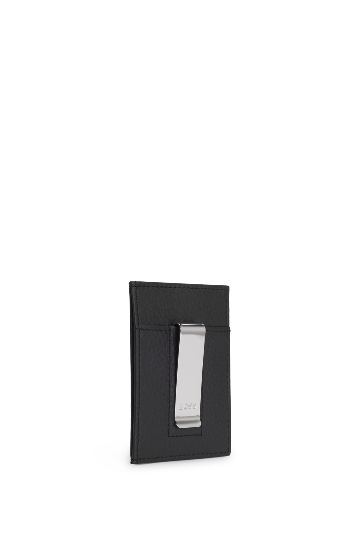 Money-clip card holder in grained leather