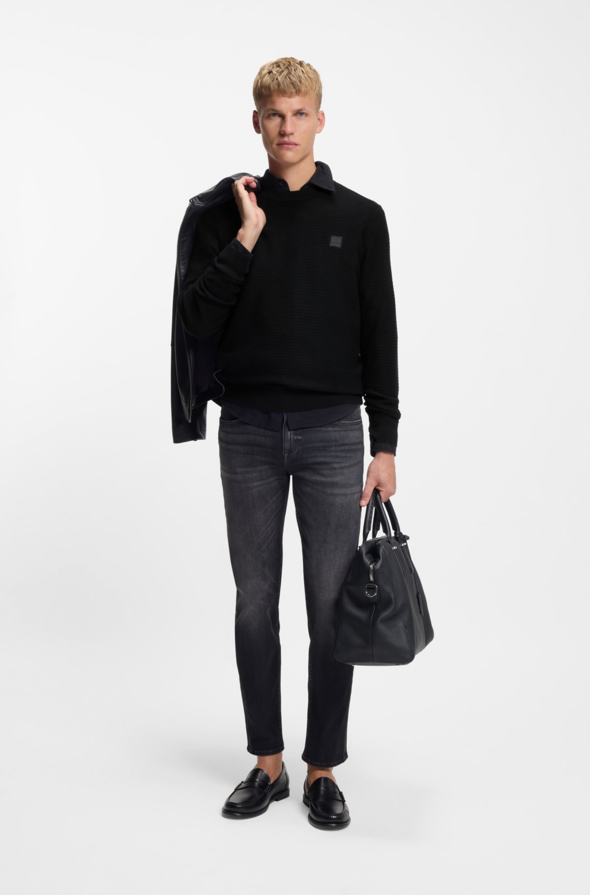 Cotton-cashmere sweater with logo patch