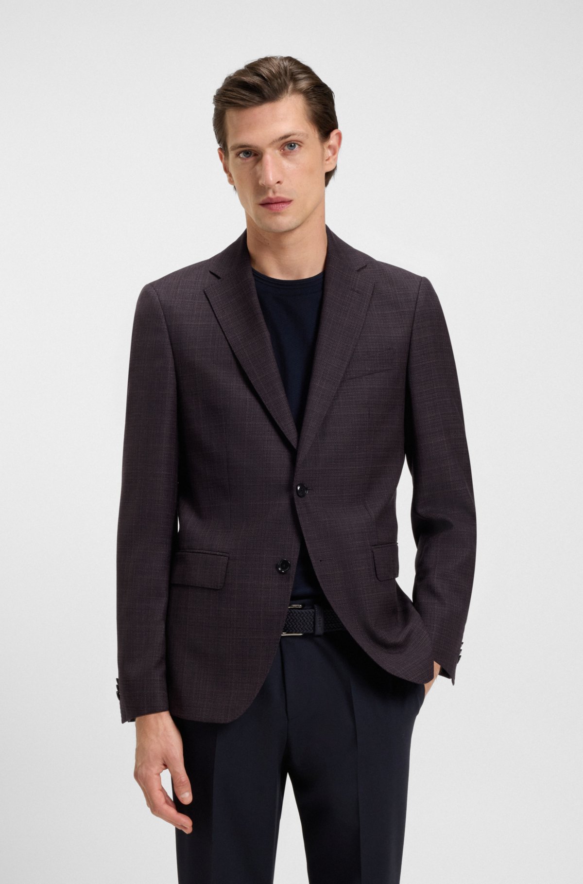 Patterned slim-fit jacket in virgin wool