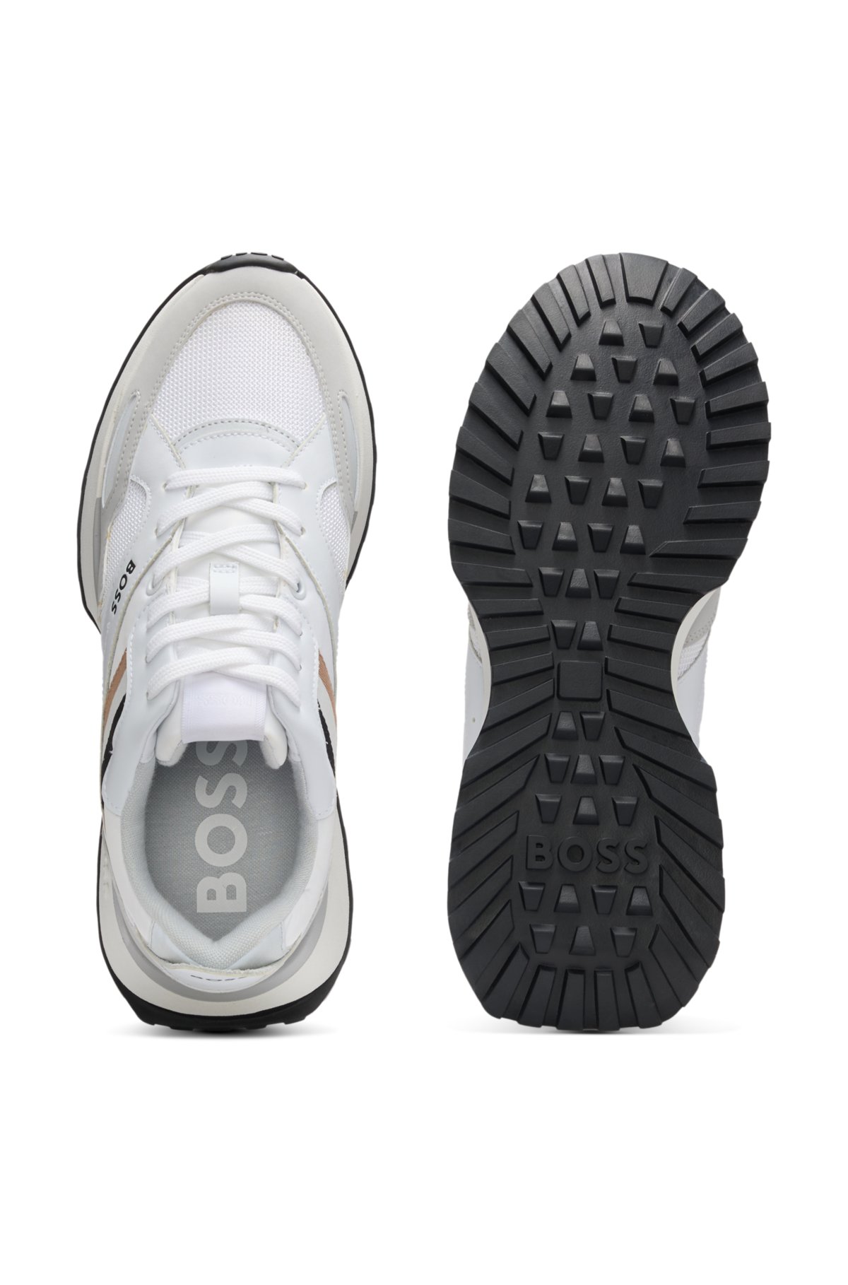 Mixed-material trainers with leather and mesh