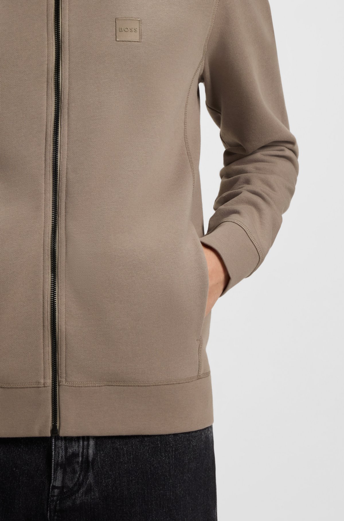 Cotton-jersey jacket with logo badge