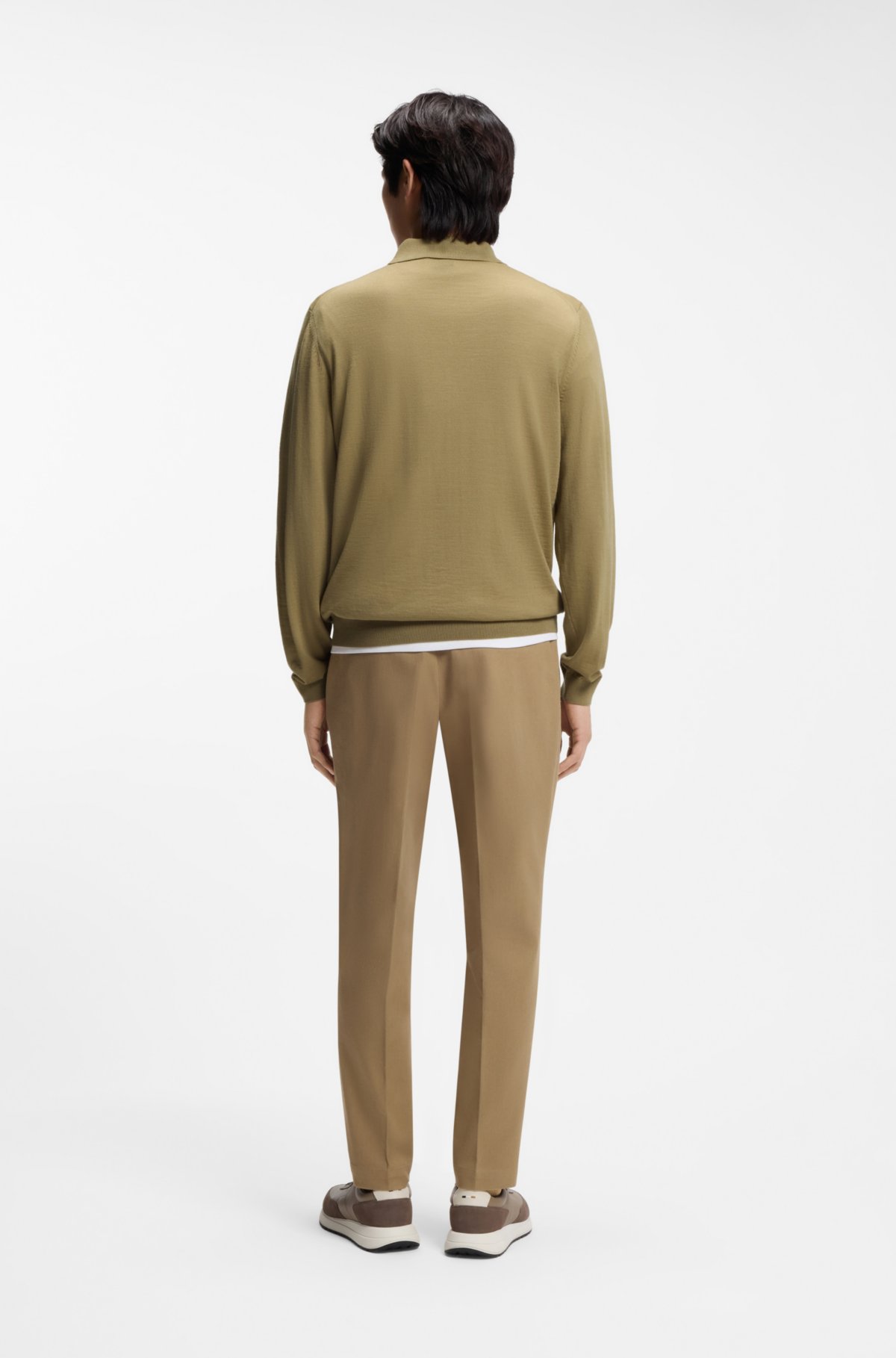 Knitted polo sweater in virgin wool