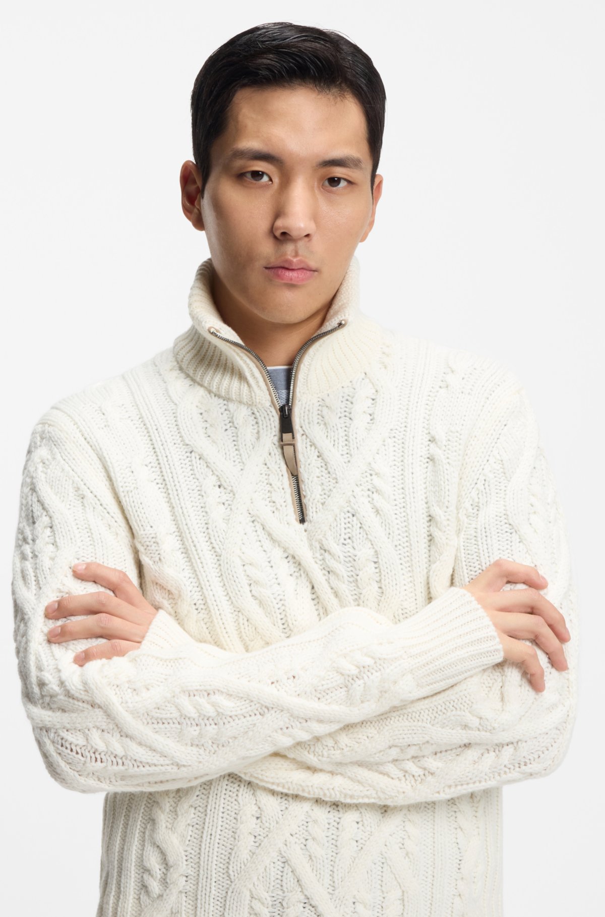 Wool-cashmere sweater with cable knit