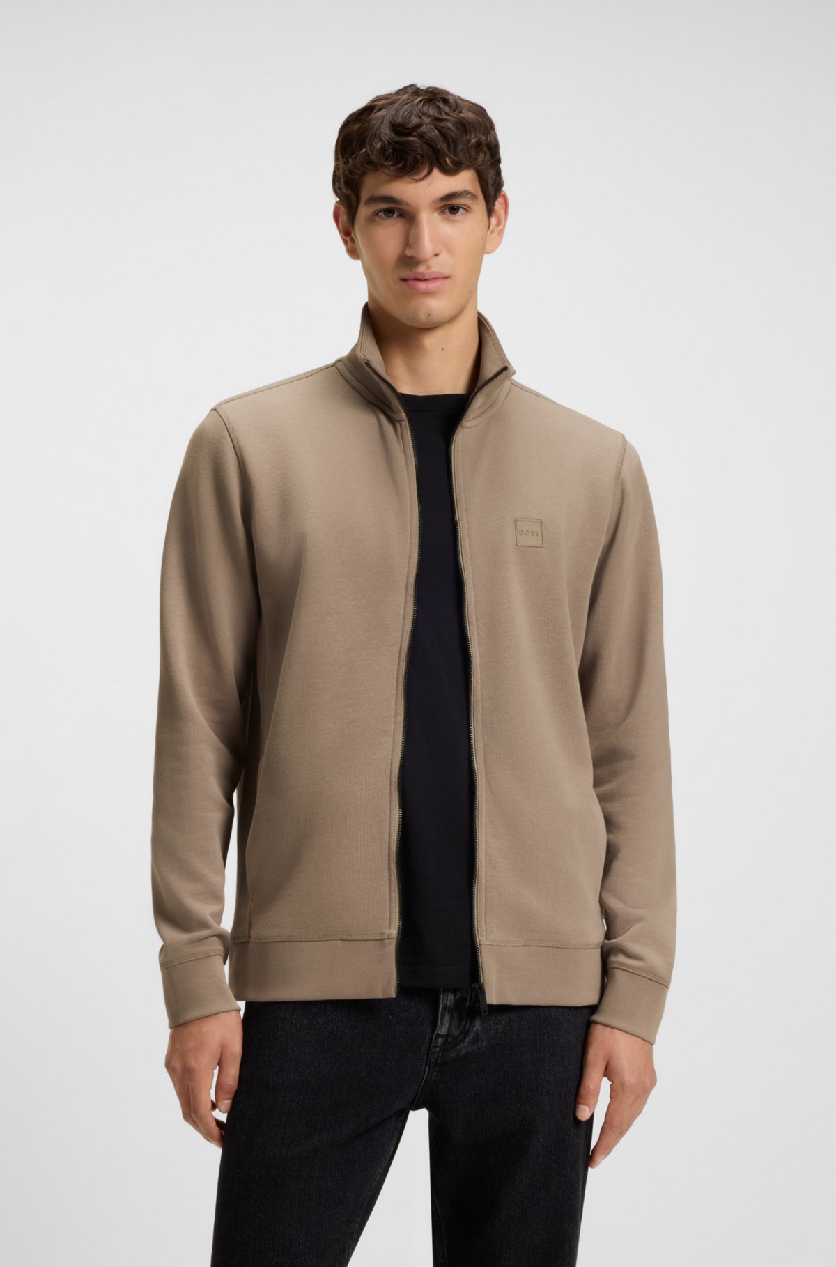 Cotton-jersey jacket with logo badge