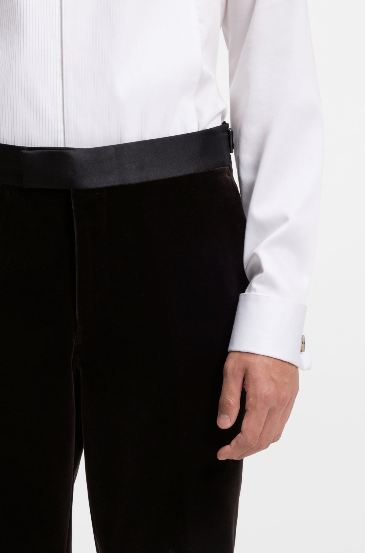 Slim-fit tuxedo trousers in cotton velvet