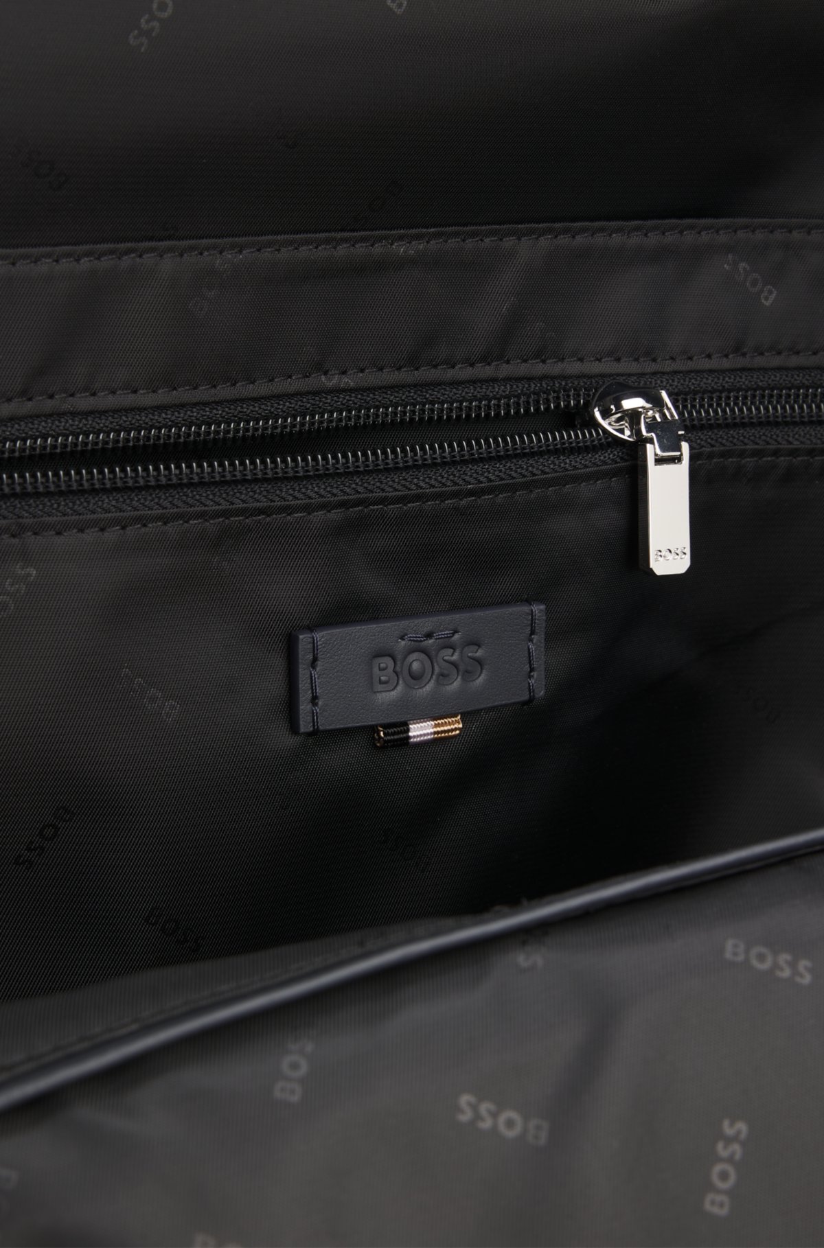 Embossed-logo backpack in Italian leather