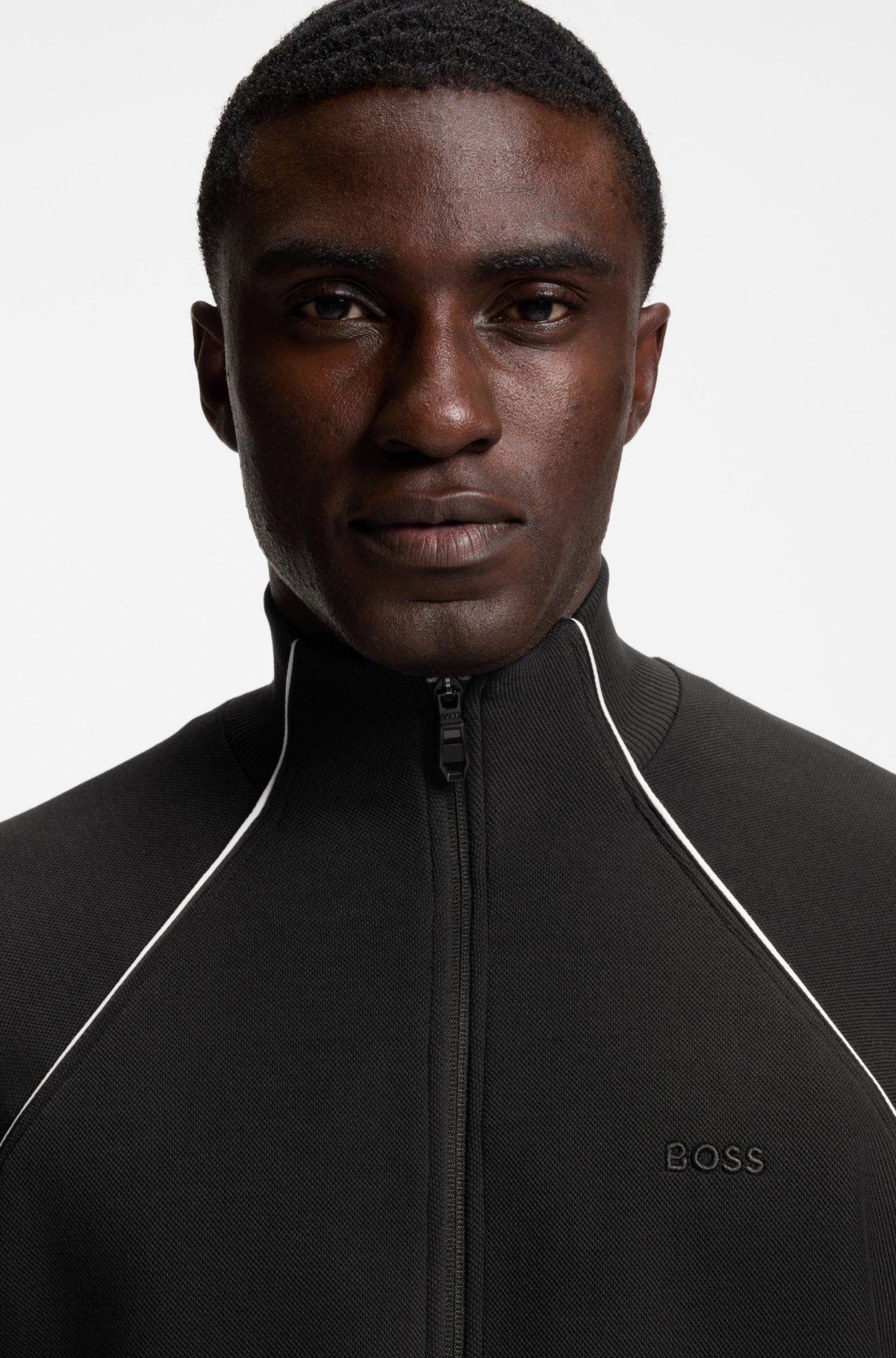 Contrast-piping sweatshirt in a cotton blend