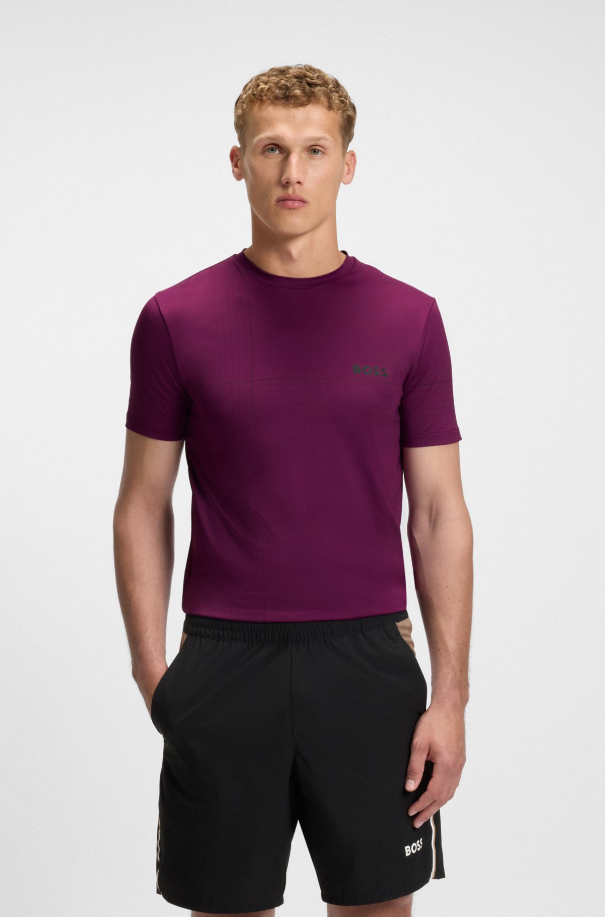 Active moisture-managing slim-fit T-shirt in stretch jersey