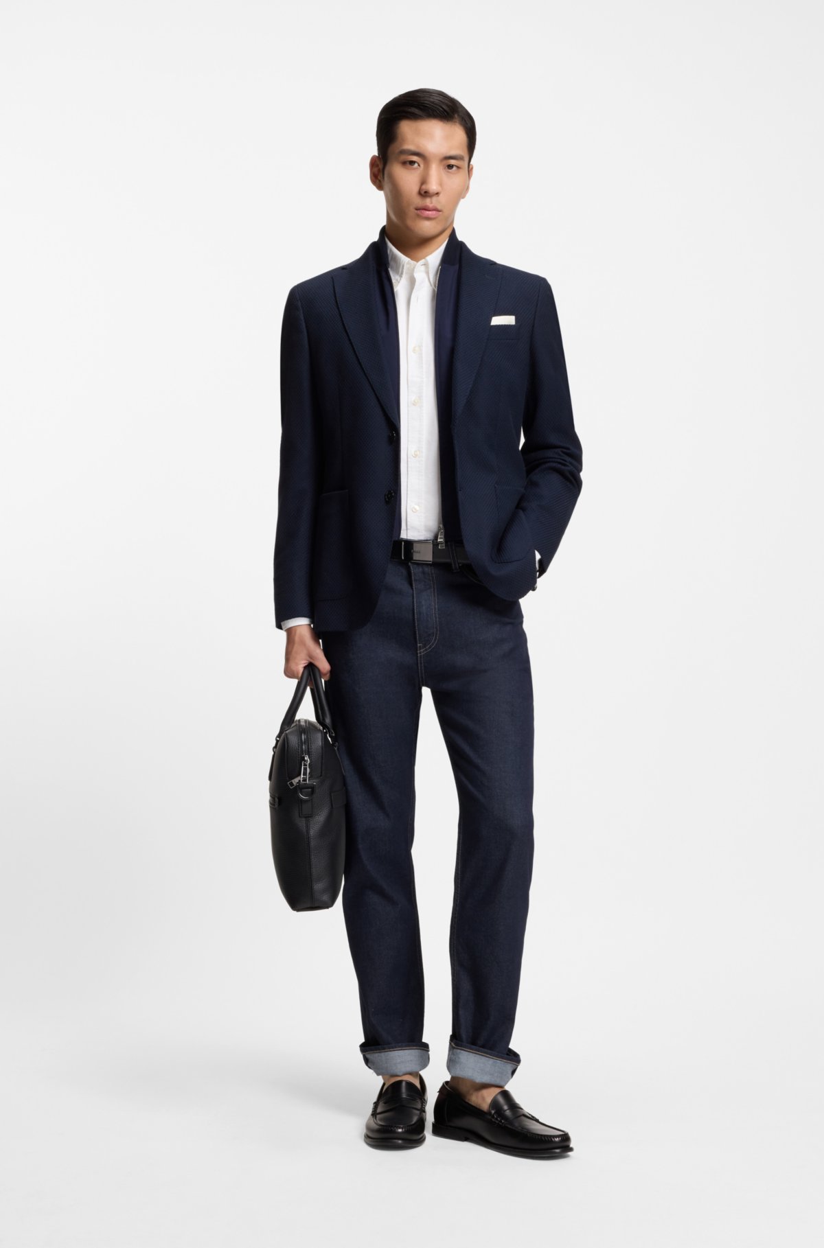 Indigo straight-fit jeans in stretch denim
