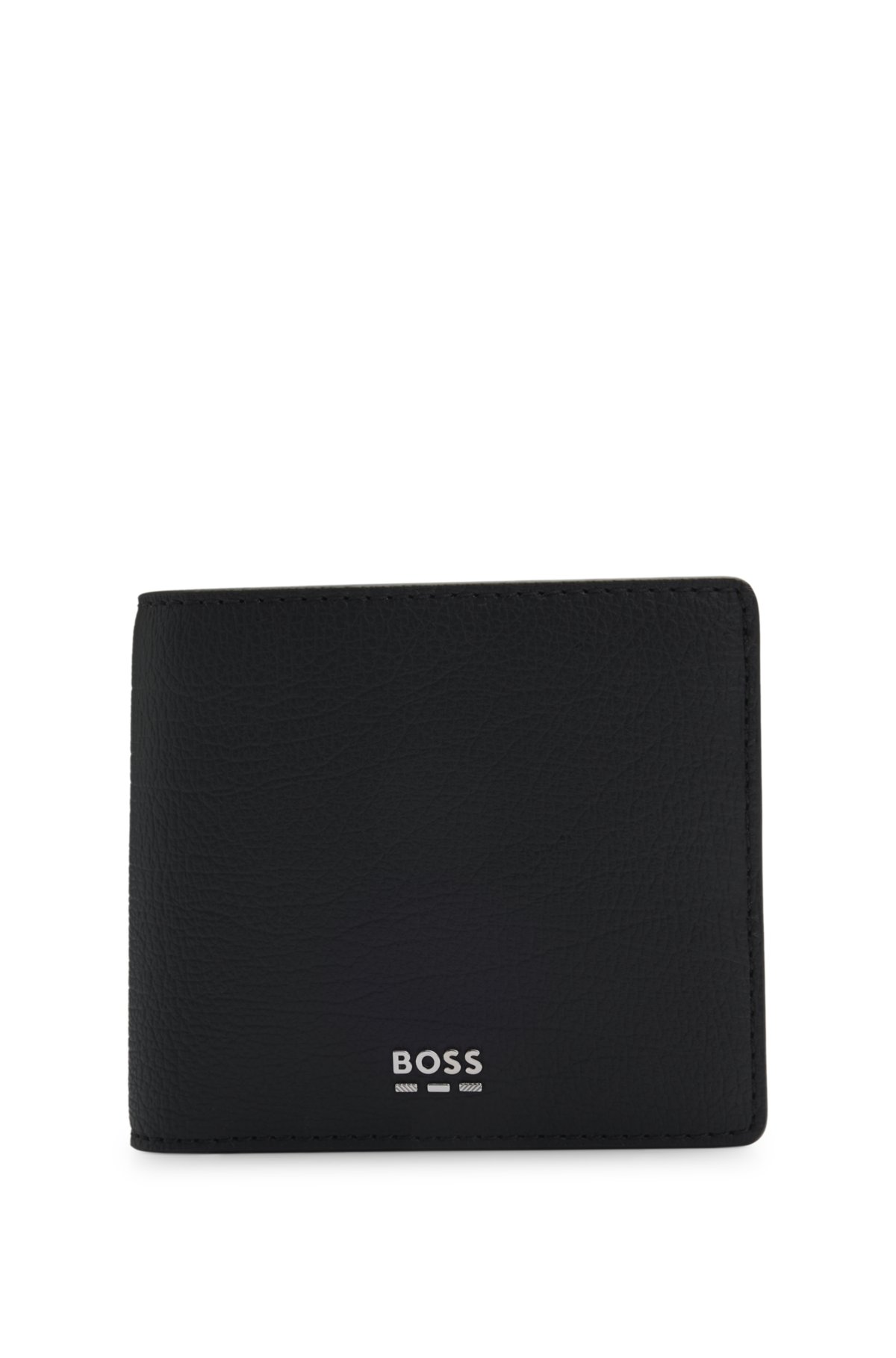 Billfold wallet with silver-tone logo and coin pocket