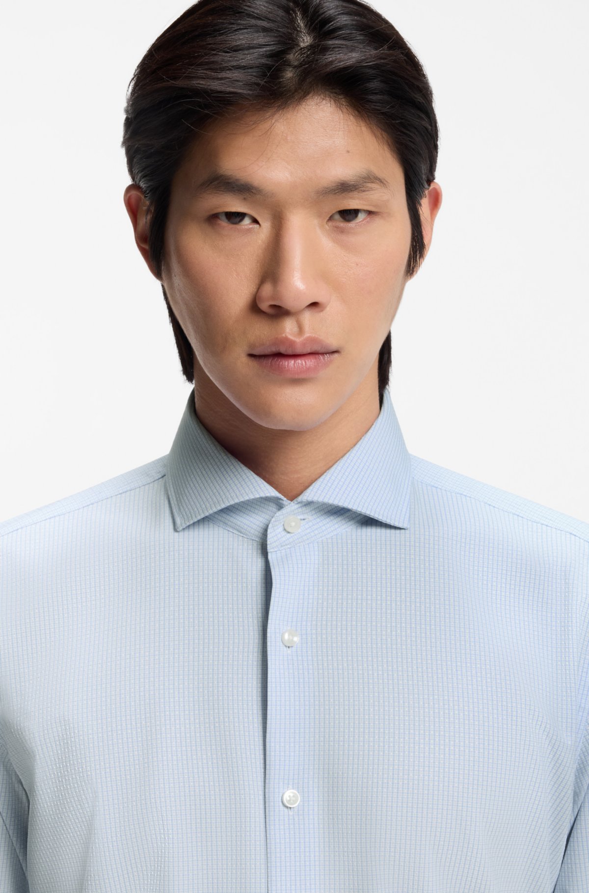 Checked slim-fit shirt in performance-stretch fabric
