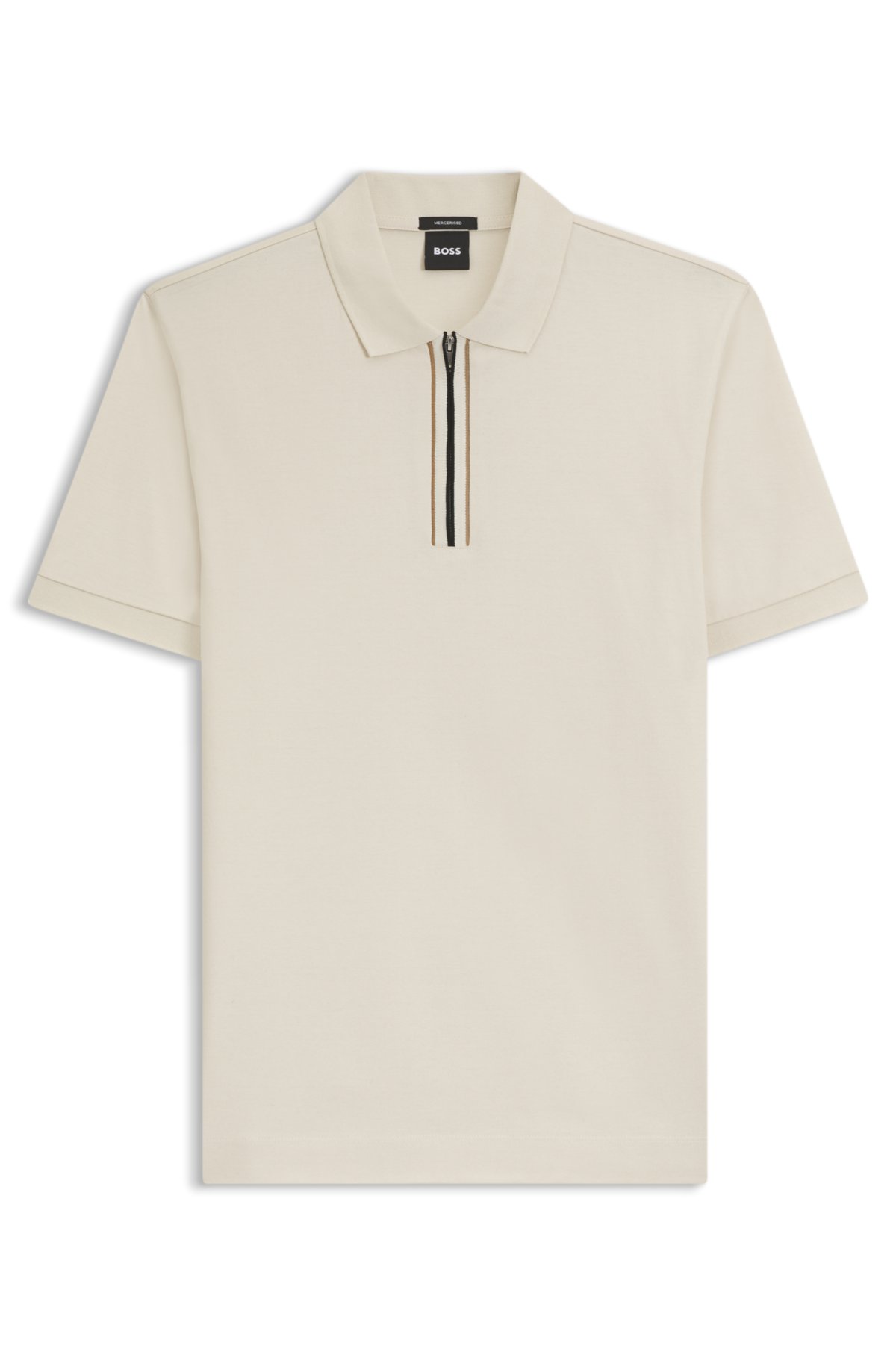Zip-placket polo shirt in mercerised cotton