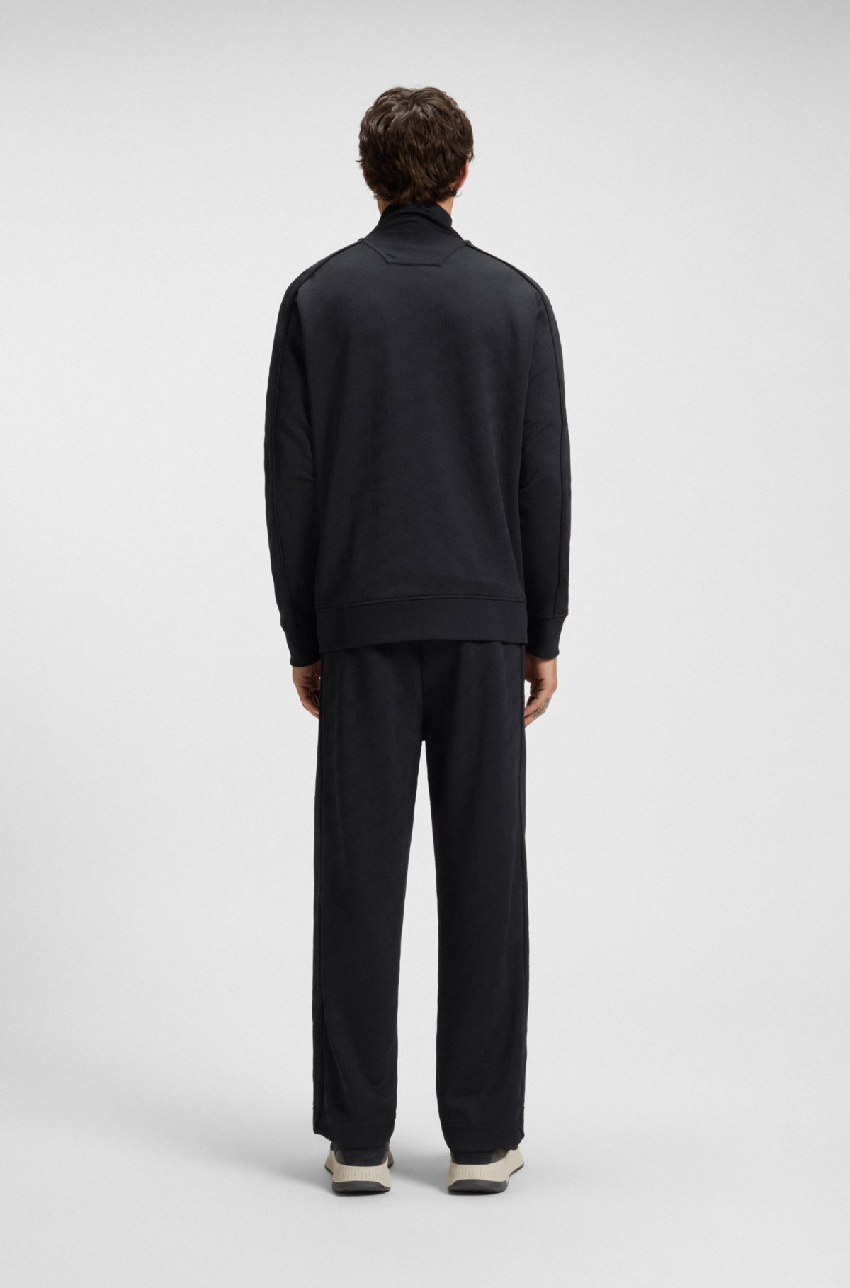 Quilted-jacquard zip-up sweatshirt in a regular fit