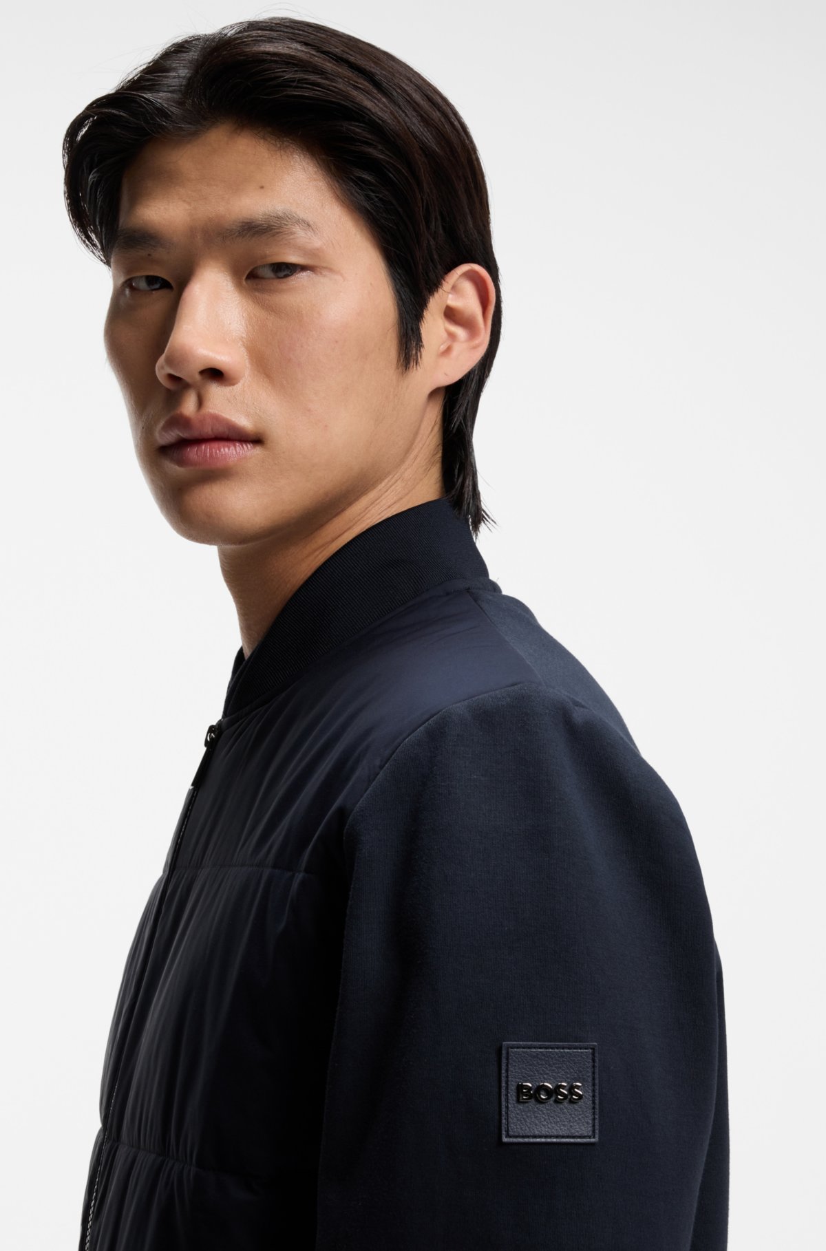 Padded-front zip sweatshirt in a cotton blend