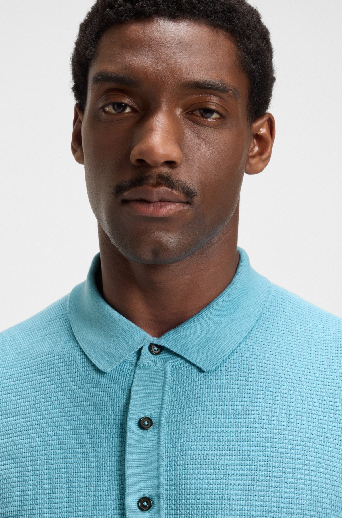 Knit polo sweater with rich structure