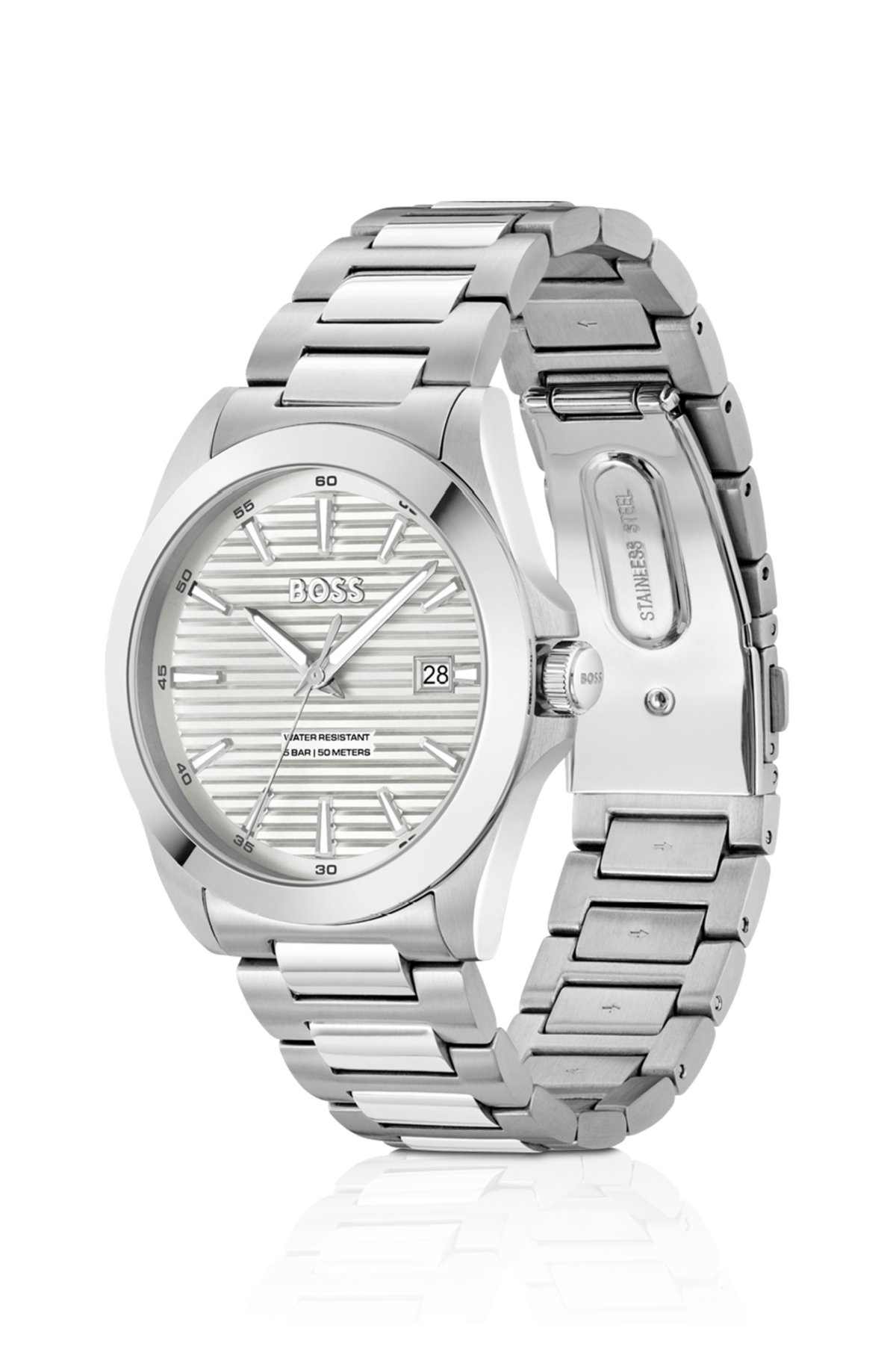 Strike stainless-steel watch with ridged dial