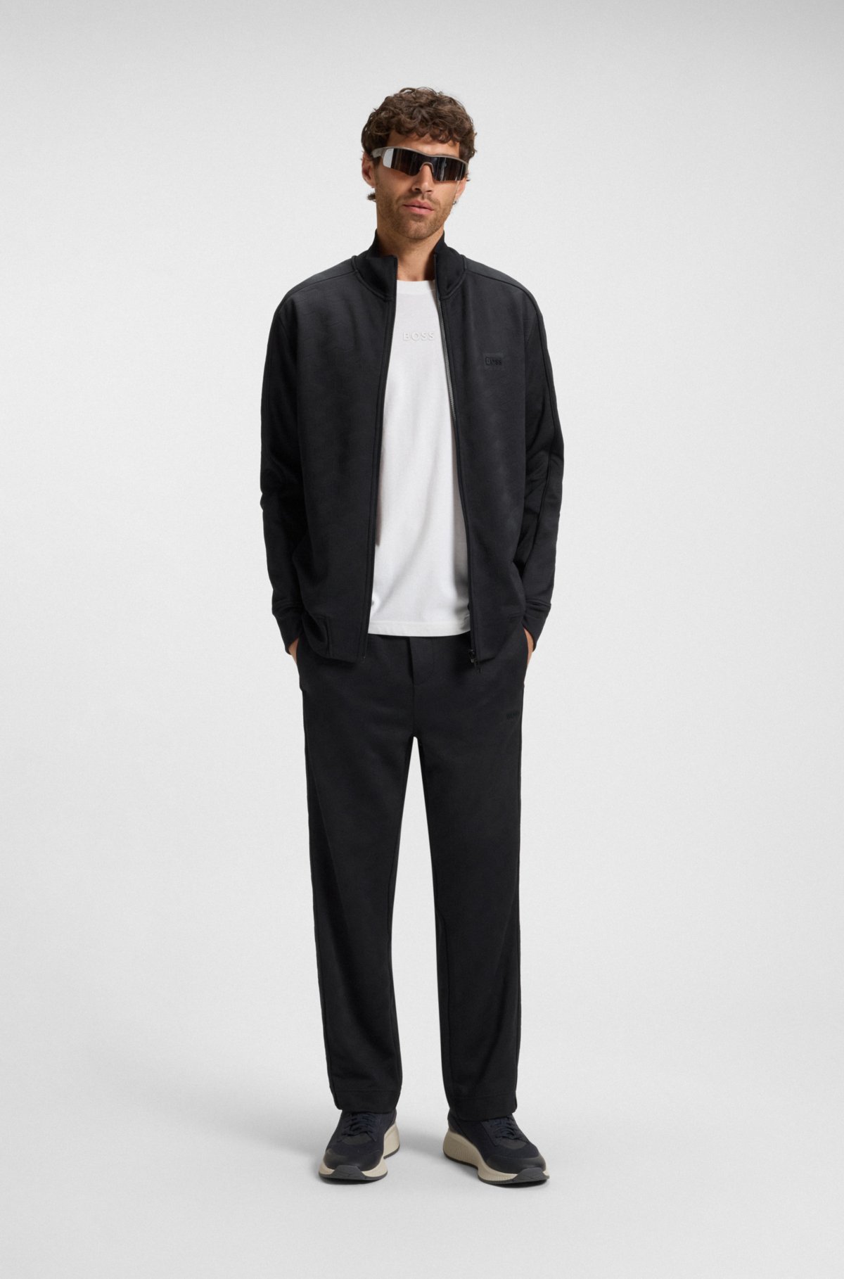 Quilted-jacquard zip-up sweatshirt in a regular fit