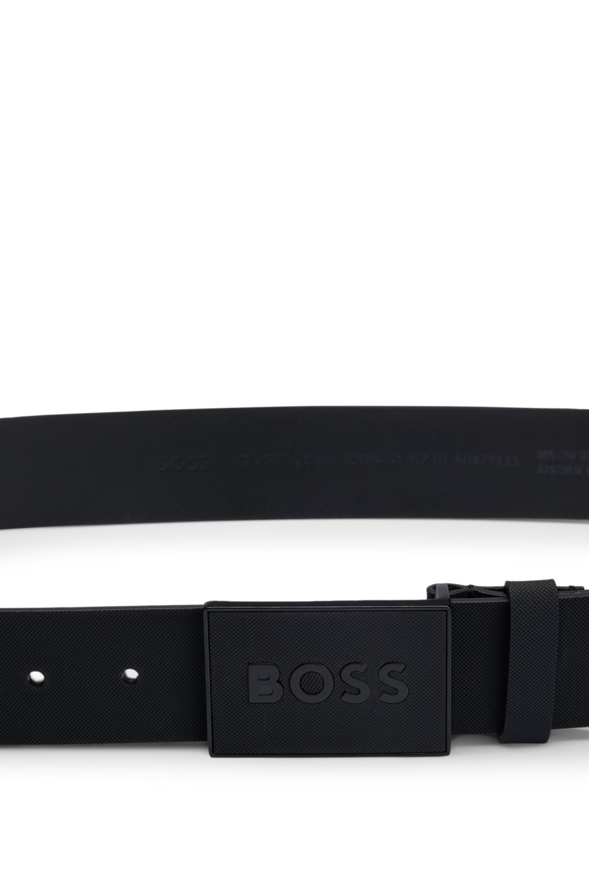 Italian leather belt with logo-plaque buckle