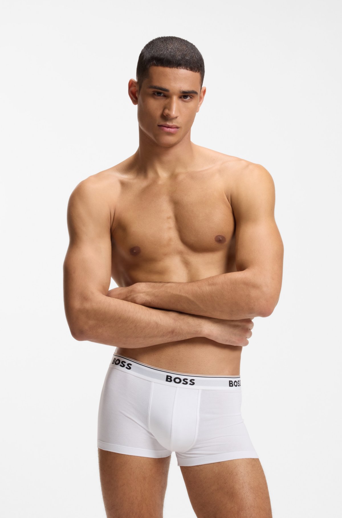 Three-pack of logo-waistband trunks in stretch cotton