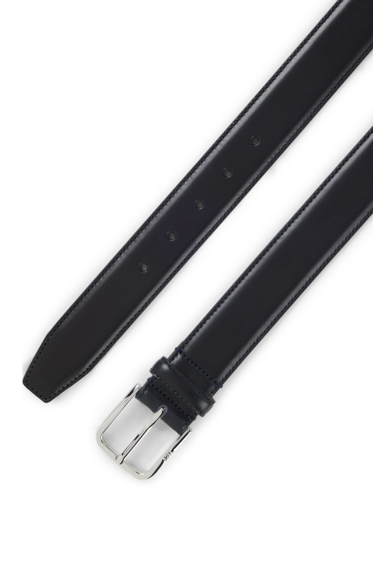Leather business belt with polished silver buckle