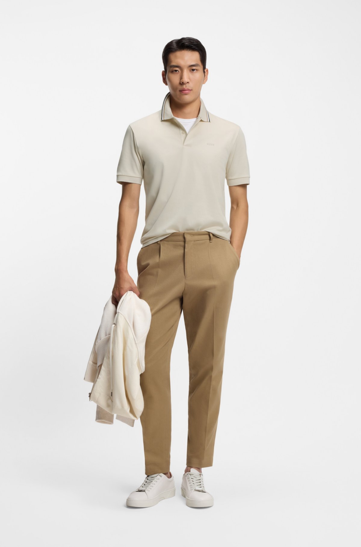 Striped-collar slim-fit polo shirt in cotton with logo