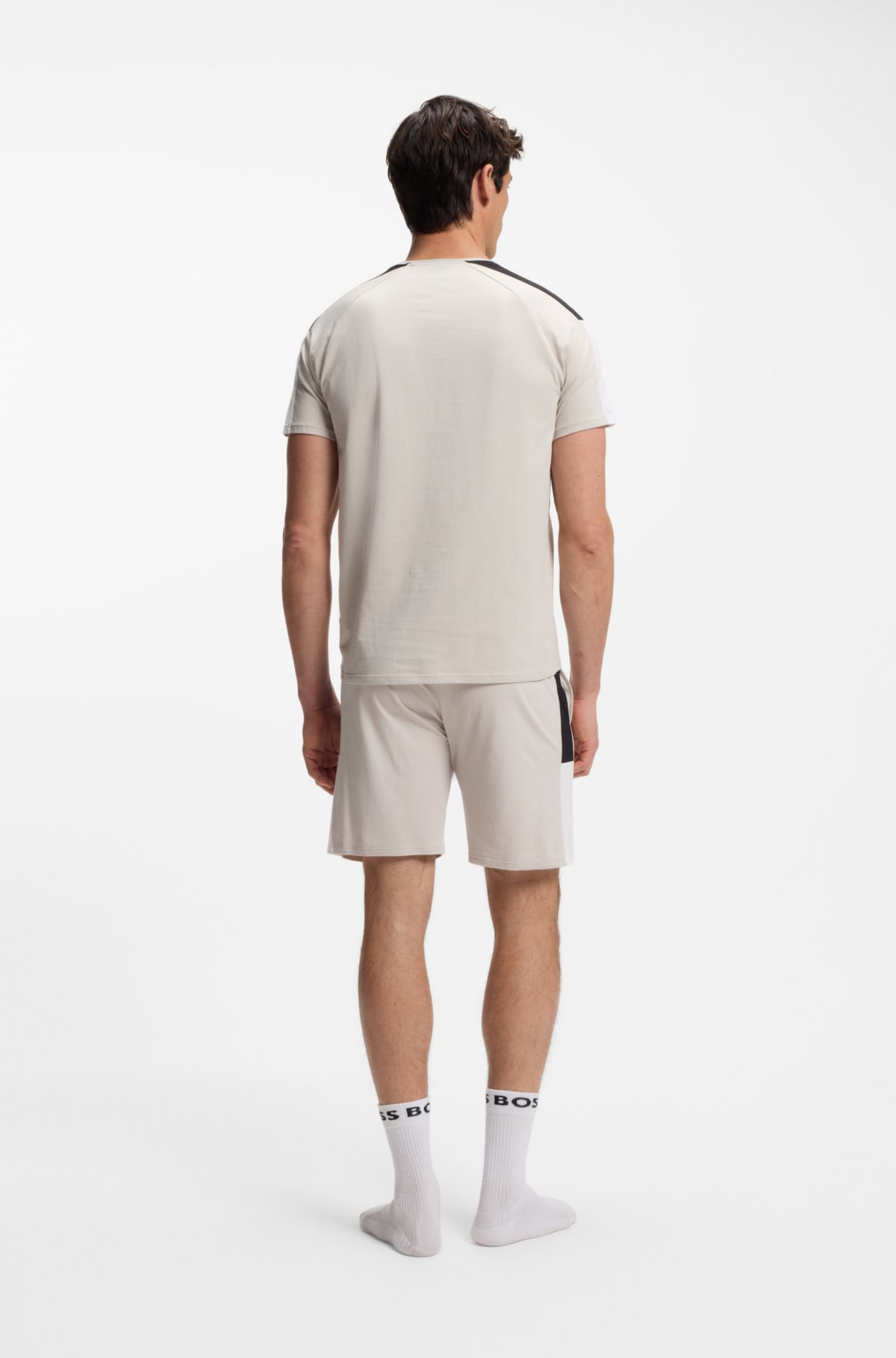 Cotton-blend pajama T-shirt with color-blocking
