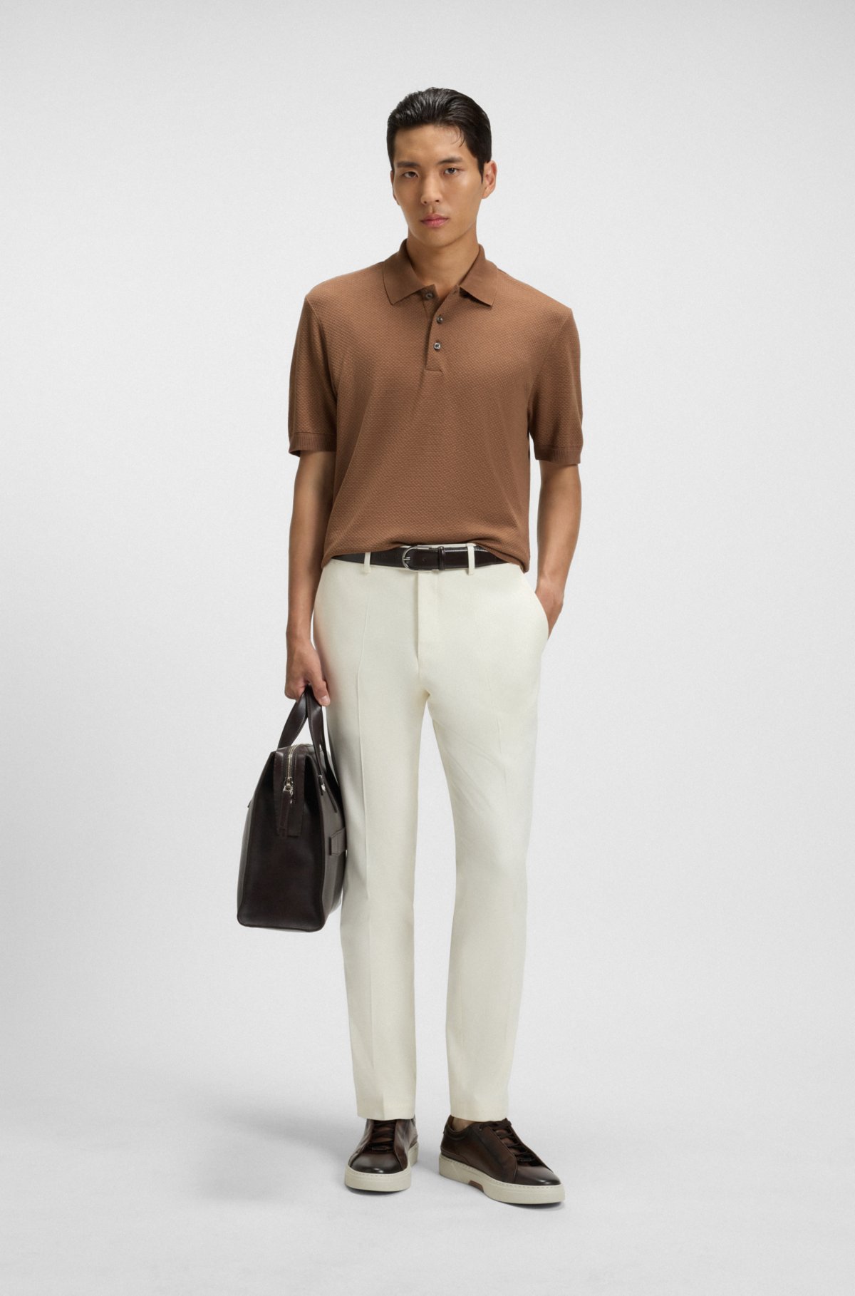Regular Fit cotton-silk polo shirt with mercerised finish