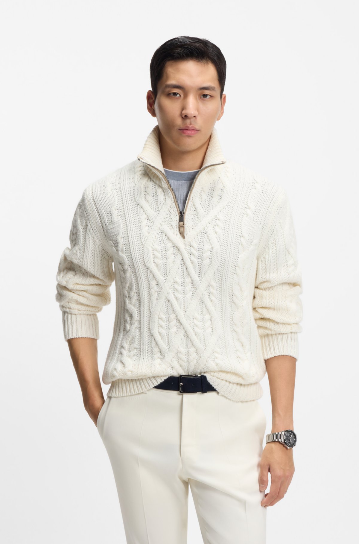 Wool-cashmere sweater with cable knit