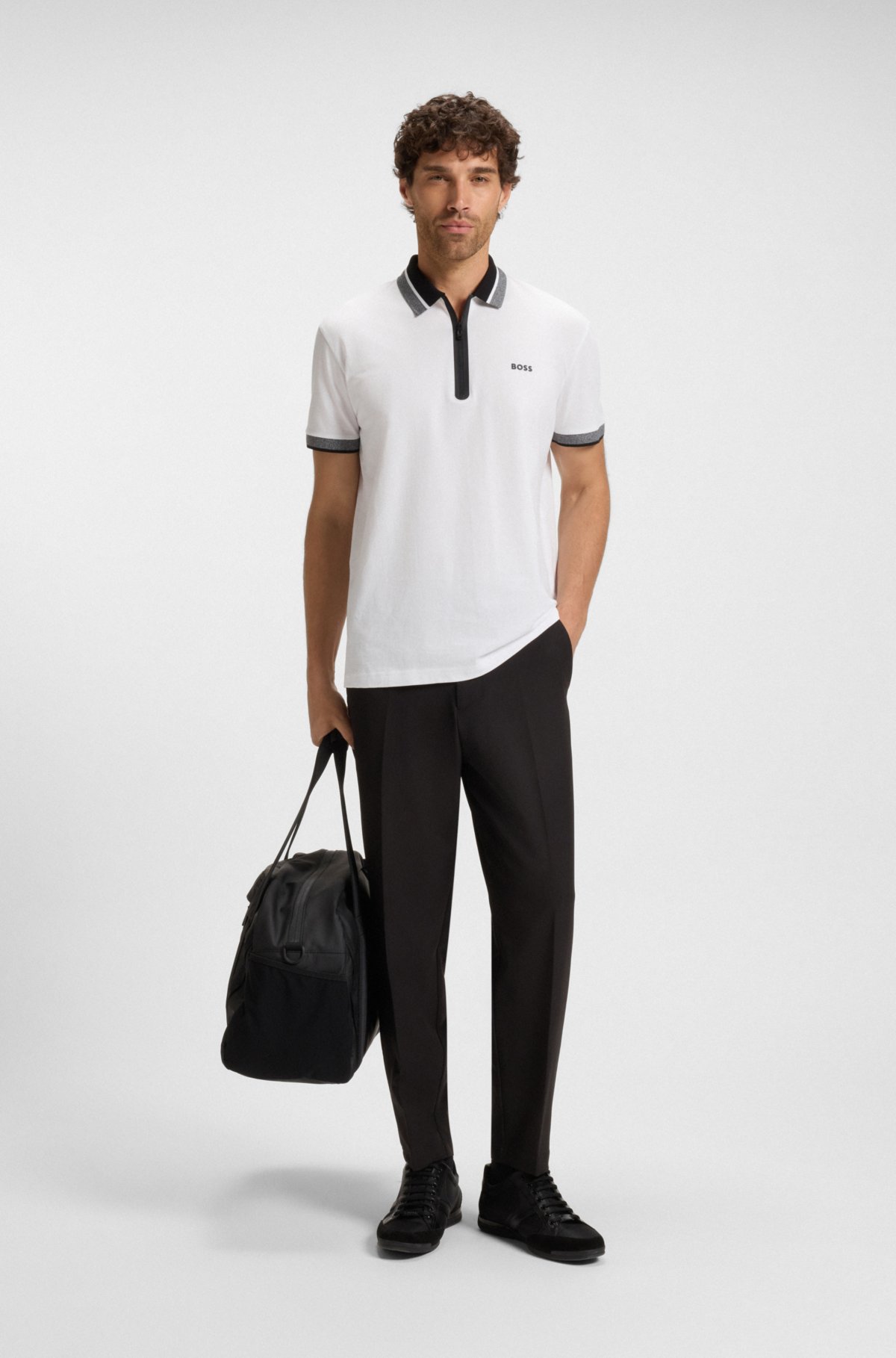 Zip-placket polo shirt in cotton piqué