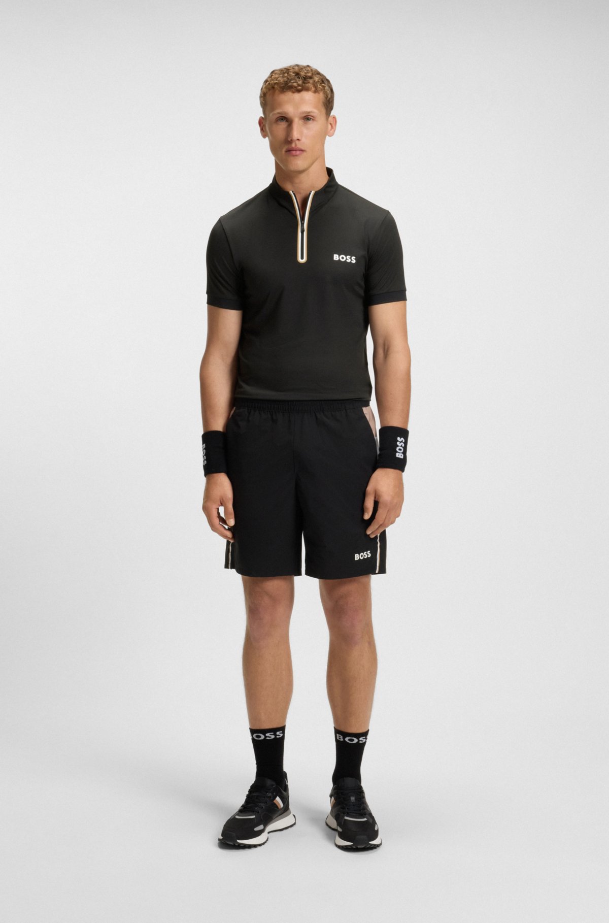 Stretch-mesh slim-fit polo shirt with zip neck