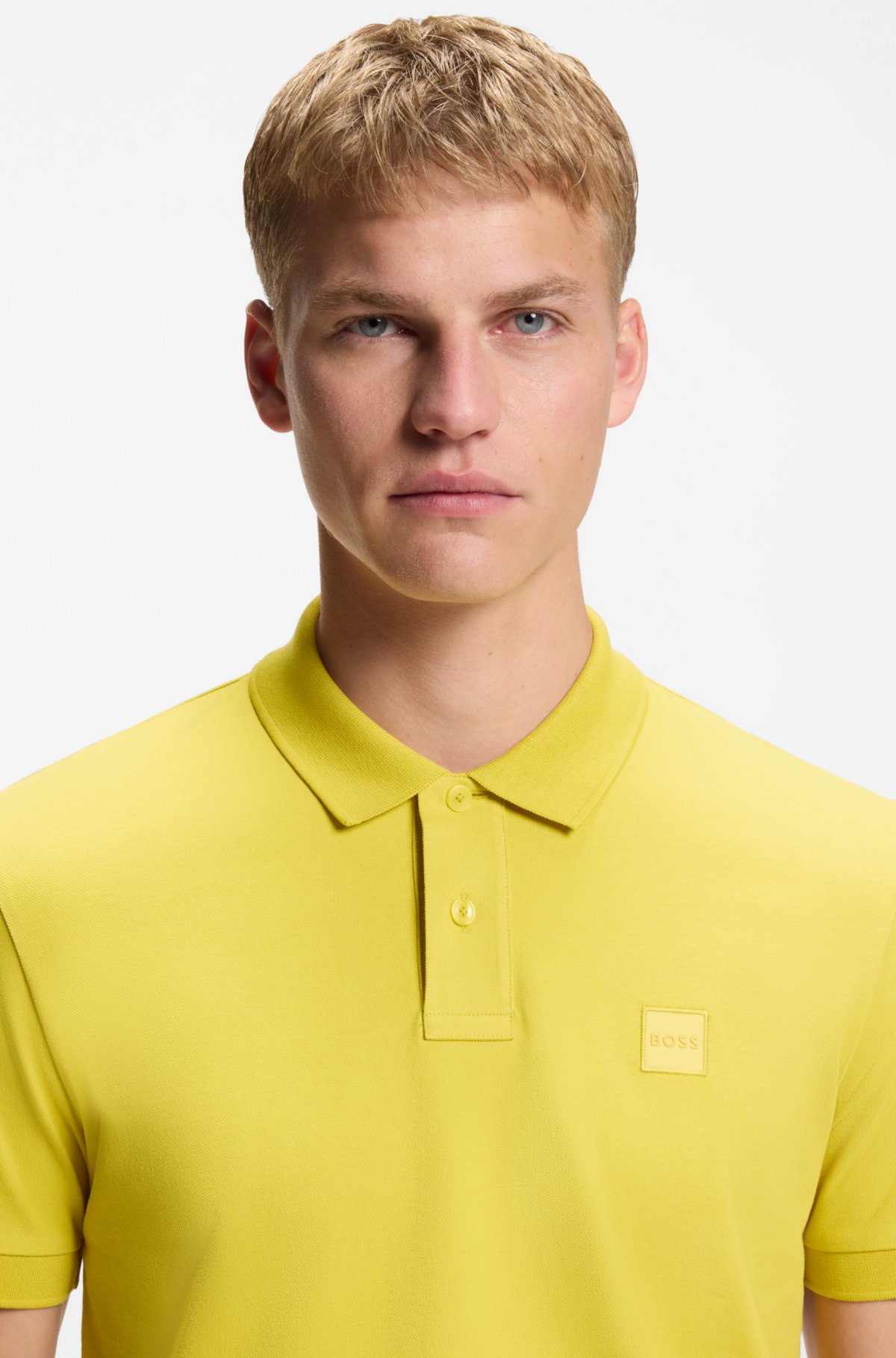 Stretch-cotton slim-fit polo shirt with logo patch