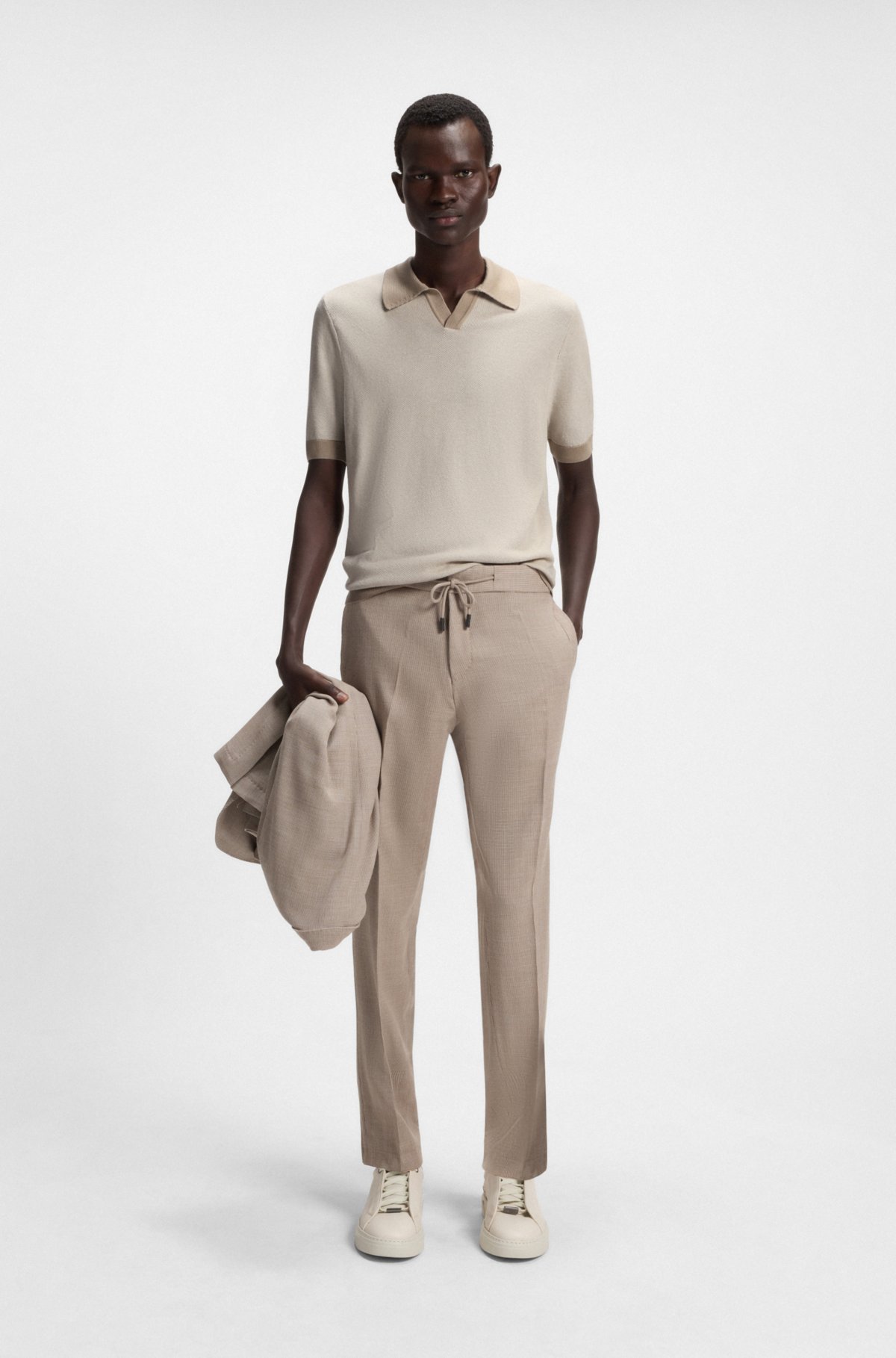 Johnny-collar sweater in silk and cotton