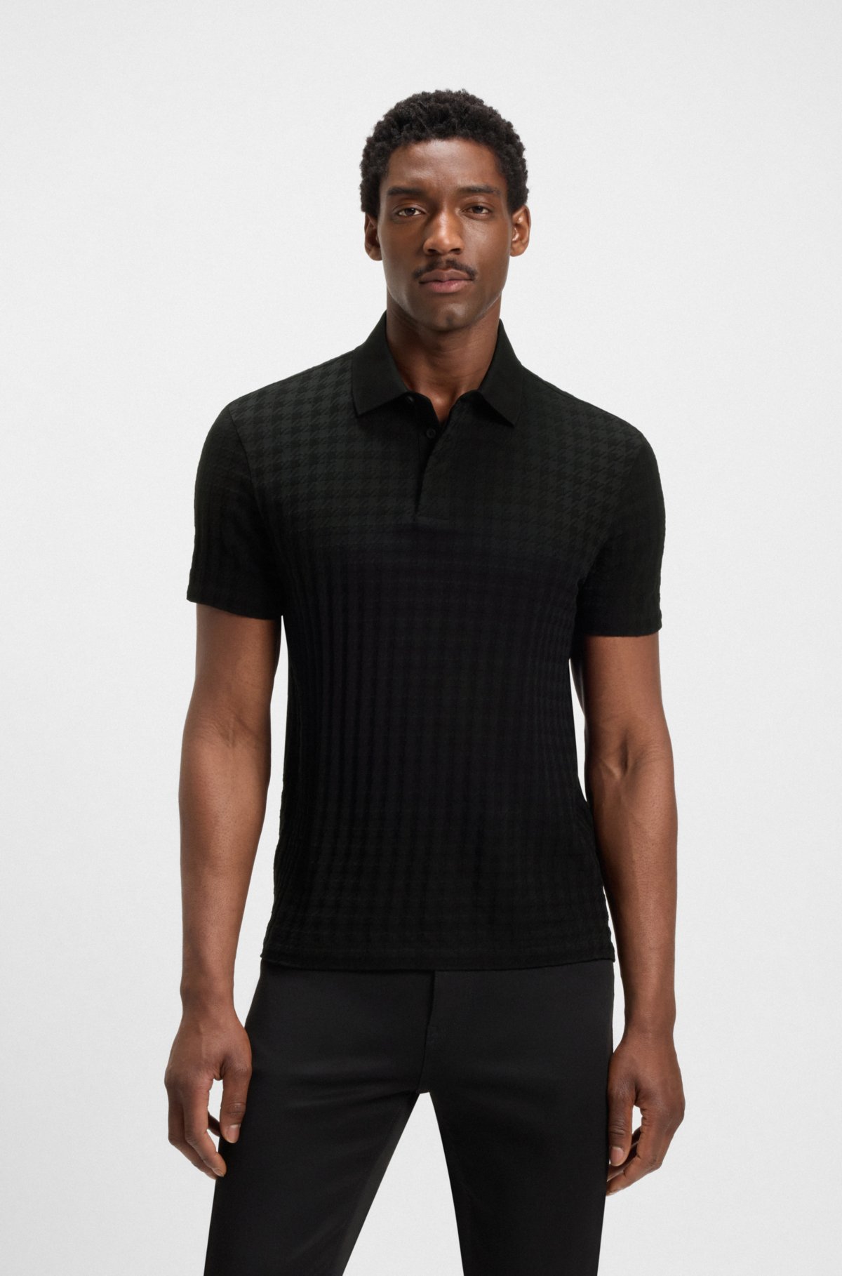 Porsche x BOSS polo shirt in houndstooth mercerised cotton
