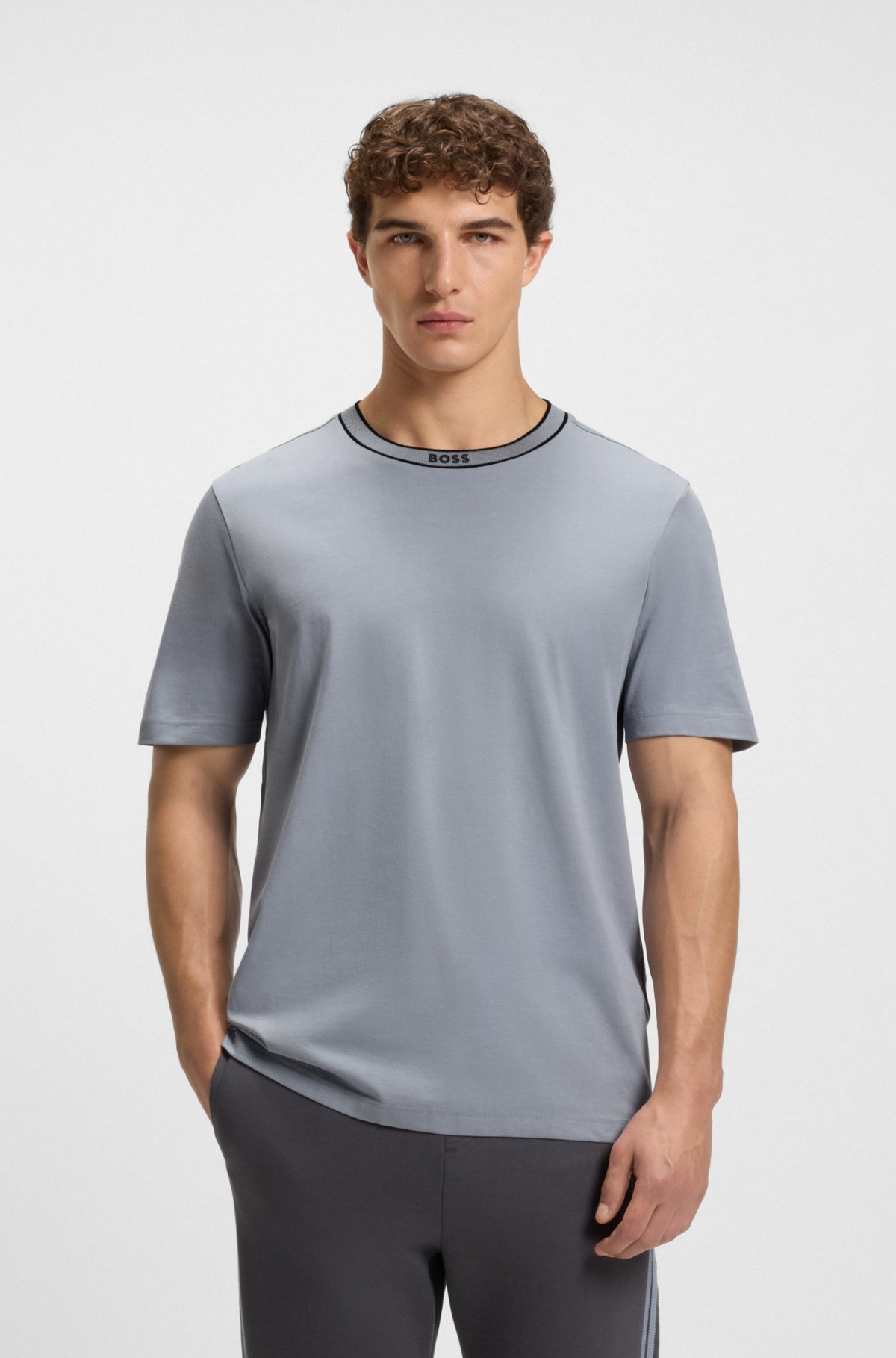 Striped-collar T-shirt in cotton jersey