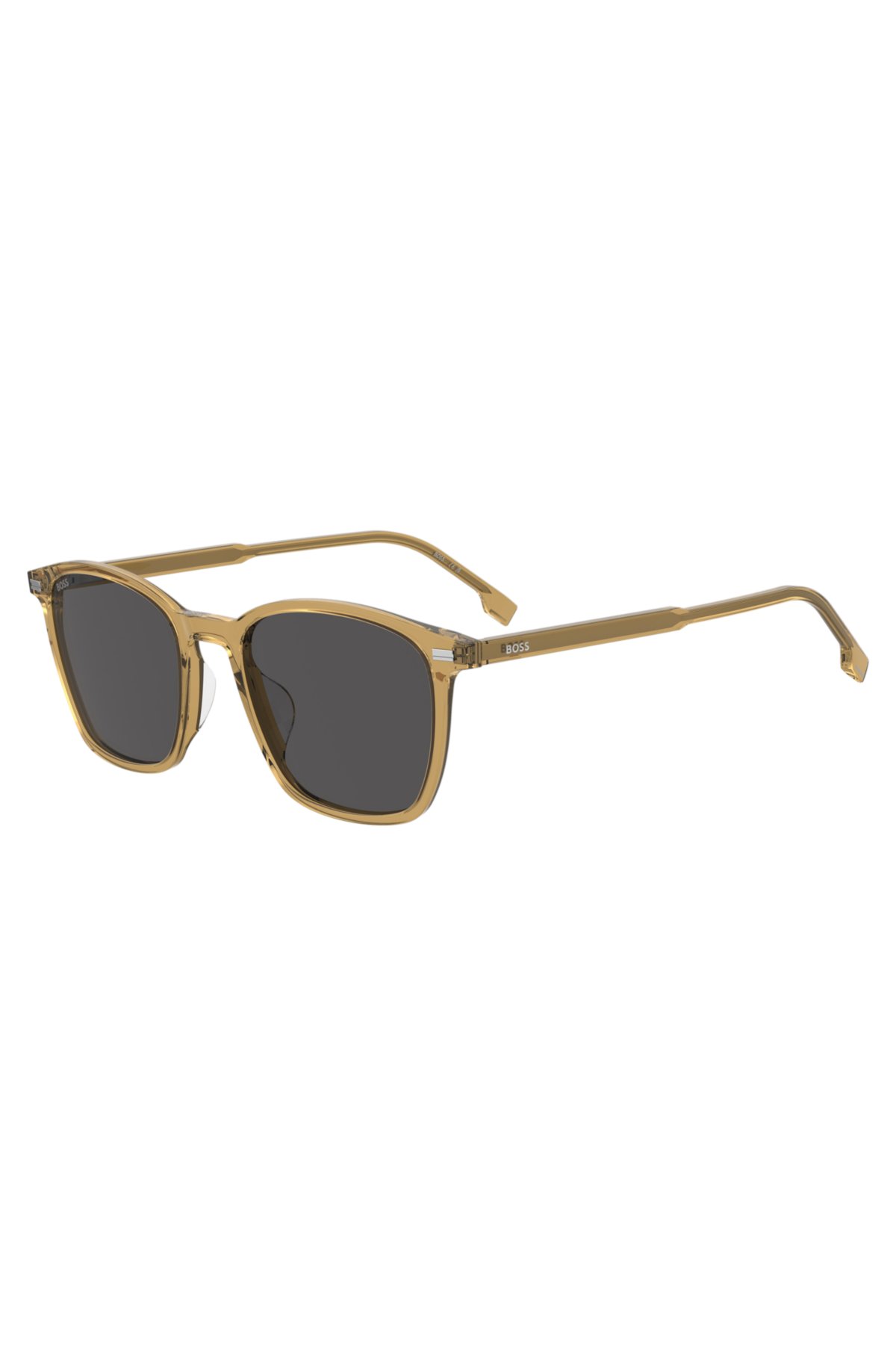 Transparent-beige sunglasses with gray lenses