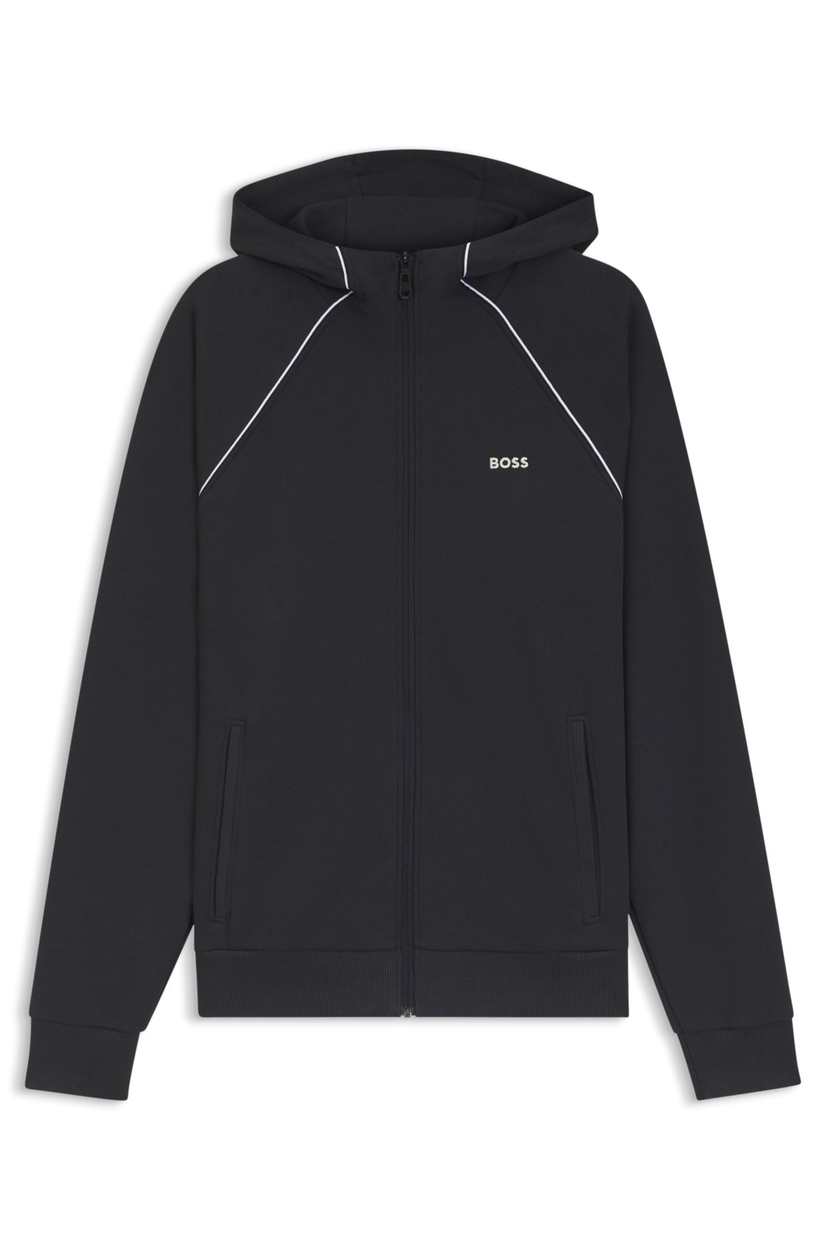 Piping-detail zip-up hoodie in a cotton blend
