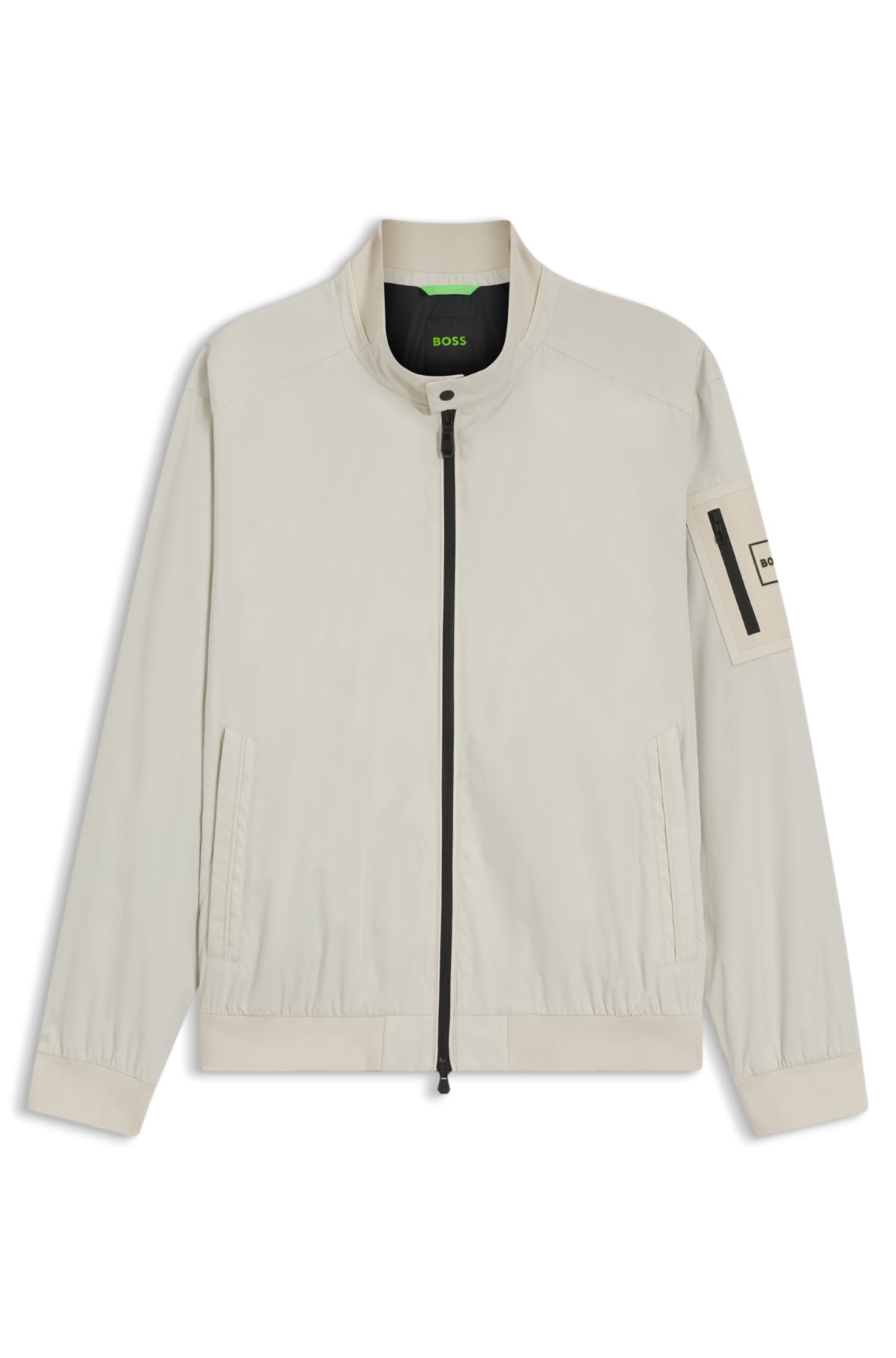 Double-piping blouson jacket with water-repellent finish