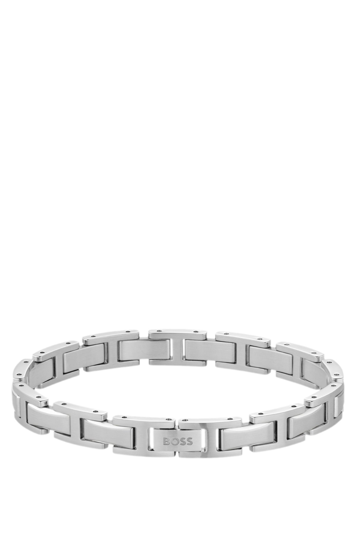 Silver-tone H-link cuff with logo clasp